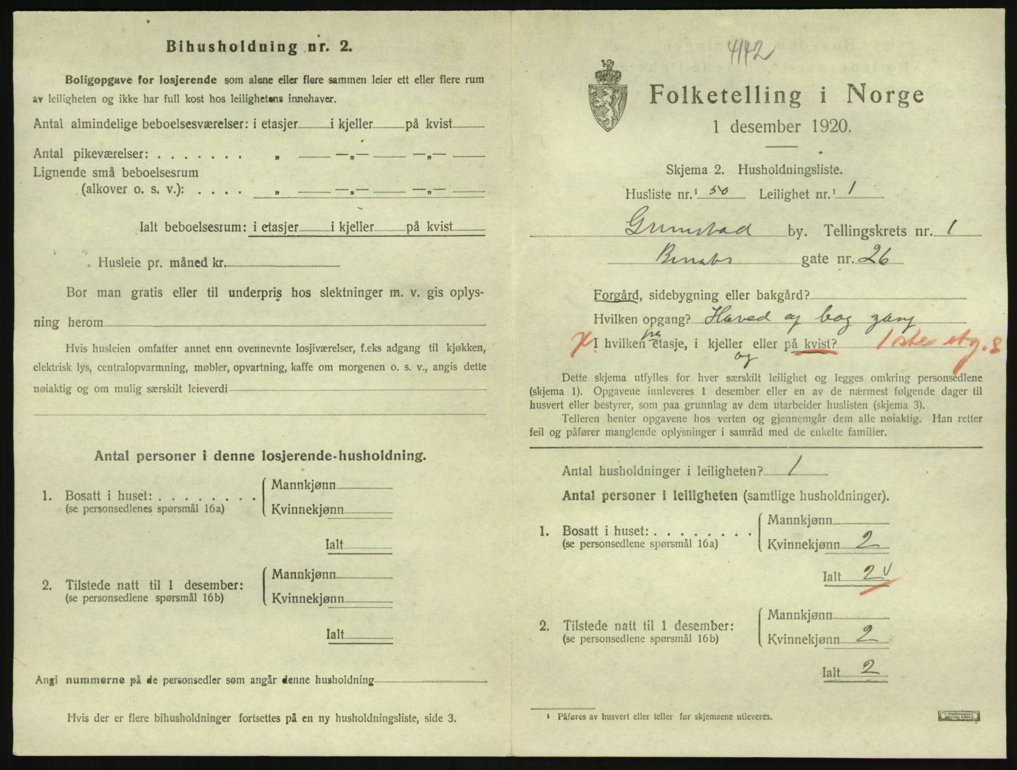 SAK, 1920 census for Grimstad, 1920, p. 1119