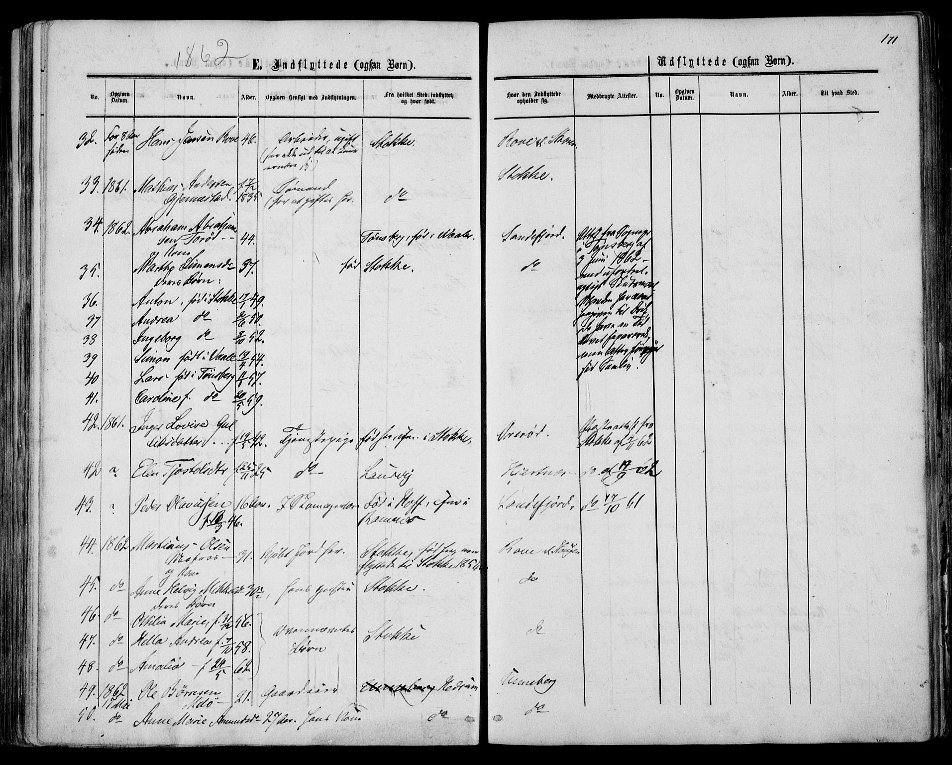 Sandar kirkebøker, SAKO/A-243/F/Fa/L0009: Parish register (official) no. 9, 1862-1871, p. 171