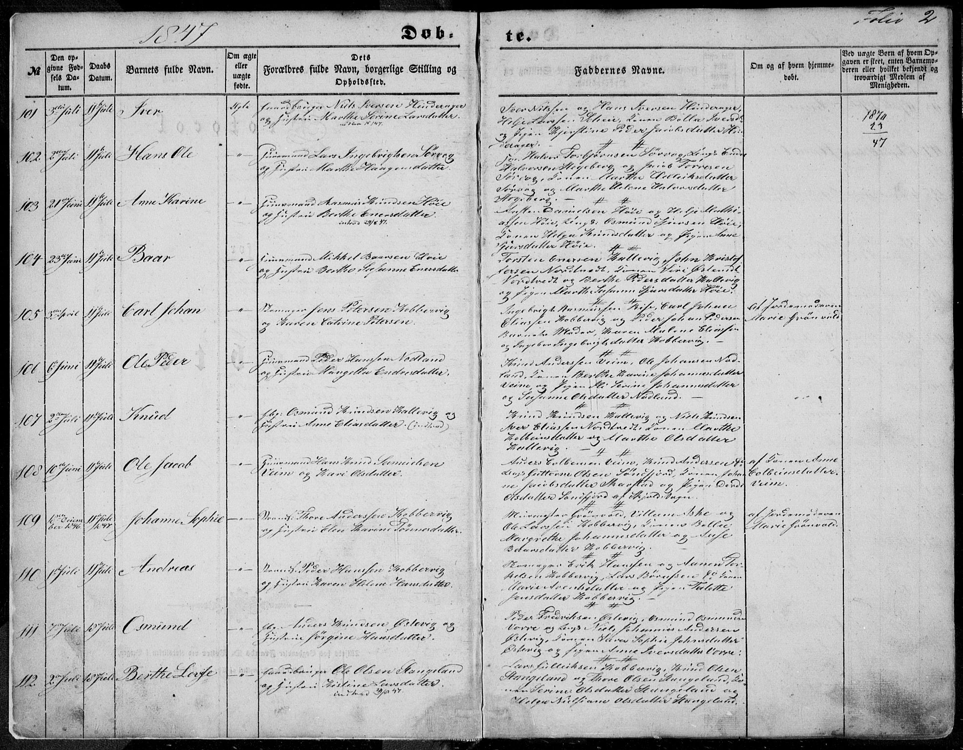Avaldsnes sokneprestkontor, SAST/A -101851/H/Ha/Haa/L0008: Parish register (official) no. A 8, 1847-1857, p. 2