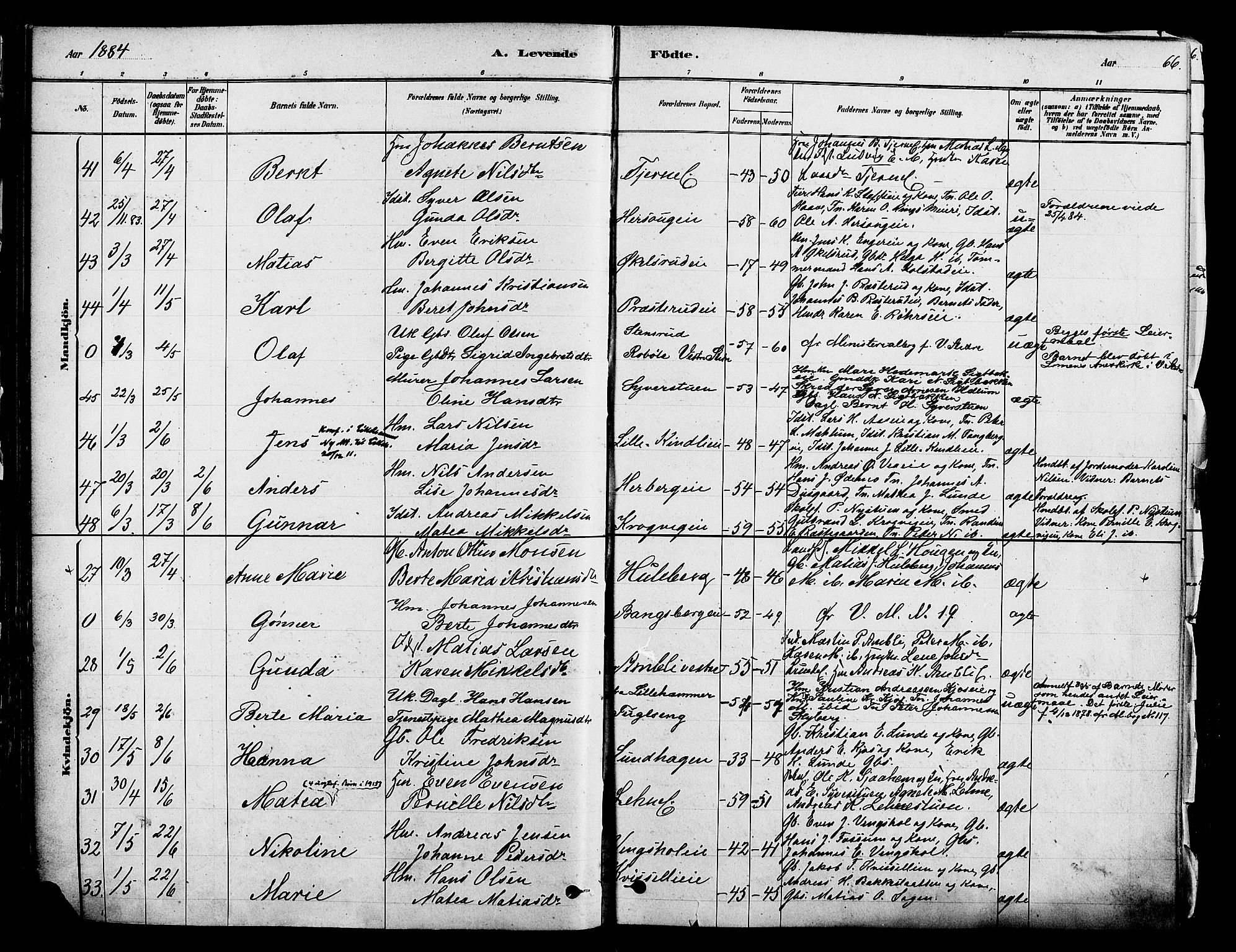 Ringsaker prestekontor, SAH/PREST-014/K/Ka/L0012: Parish register (official) no. 12, 1879-1890, p. 66