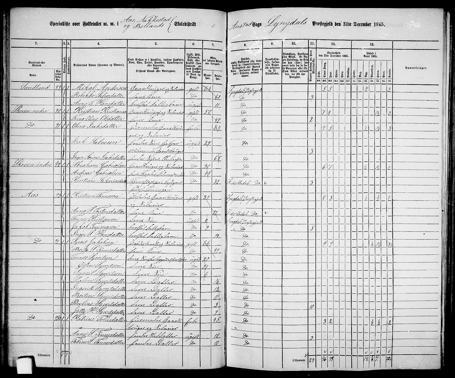 RA, 1865 census for Lyngdal, 1865, p. 59