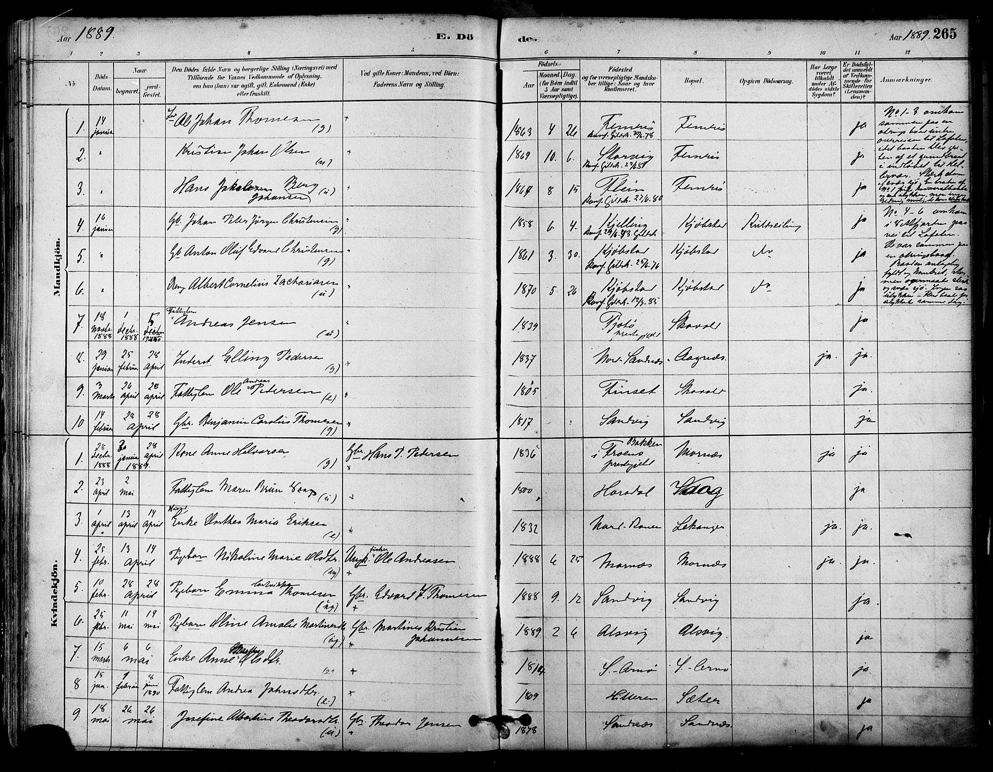 Ministerialprotokoller, klokkerbøker og fødselsregistre - Nordland, SAT/A-1459/805/L0099: Parish register (official) no. 805A06, 1880-1891, p. 265