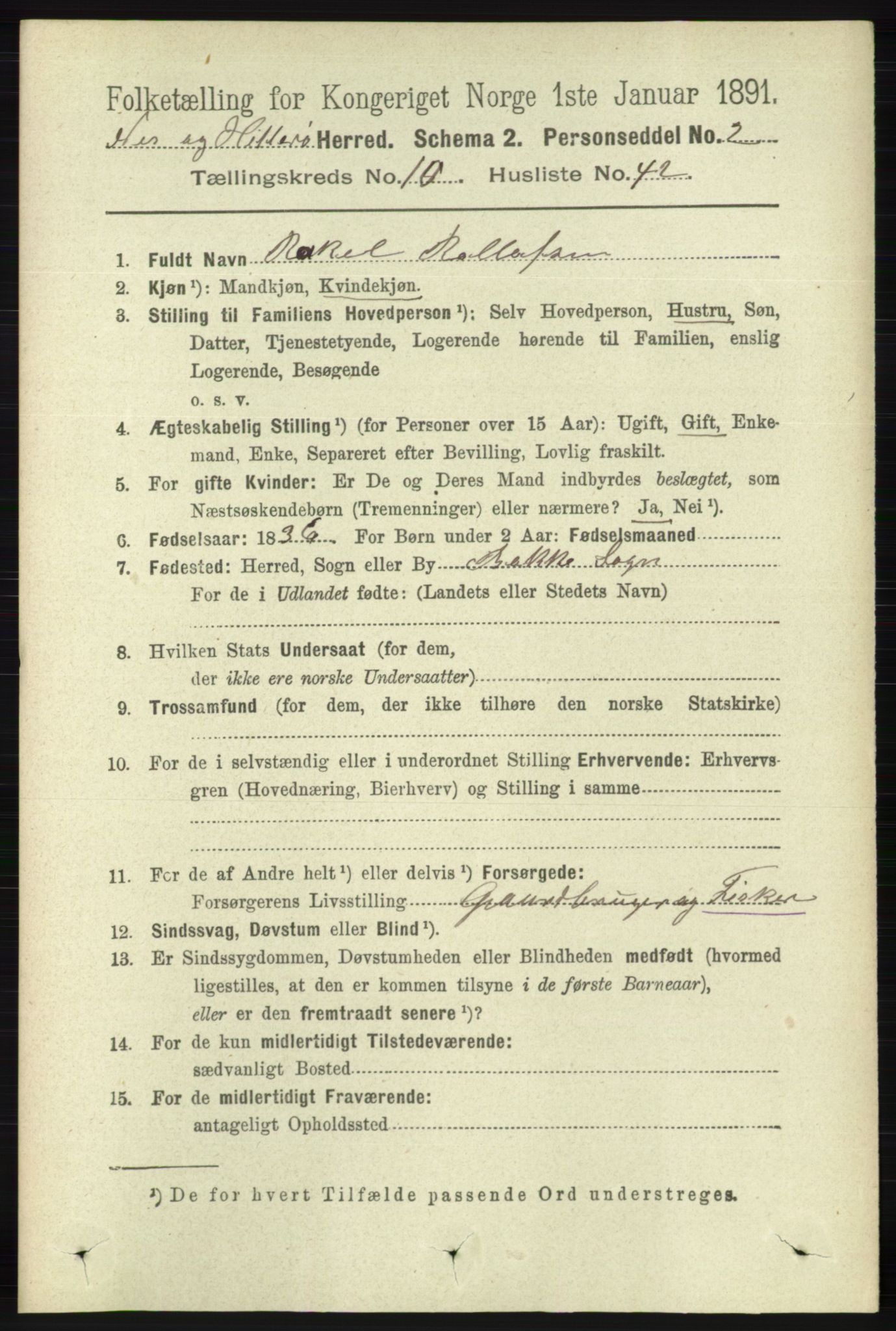 RA, 1891 census for 1043 Hidra og Nes, 1891, p. 4357
