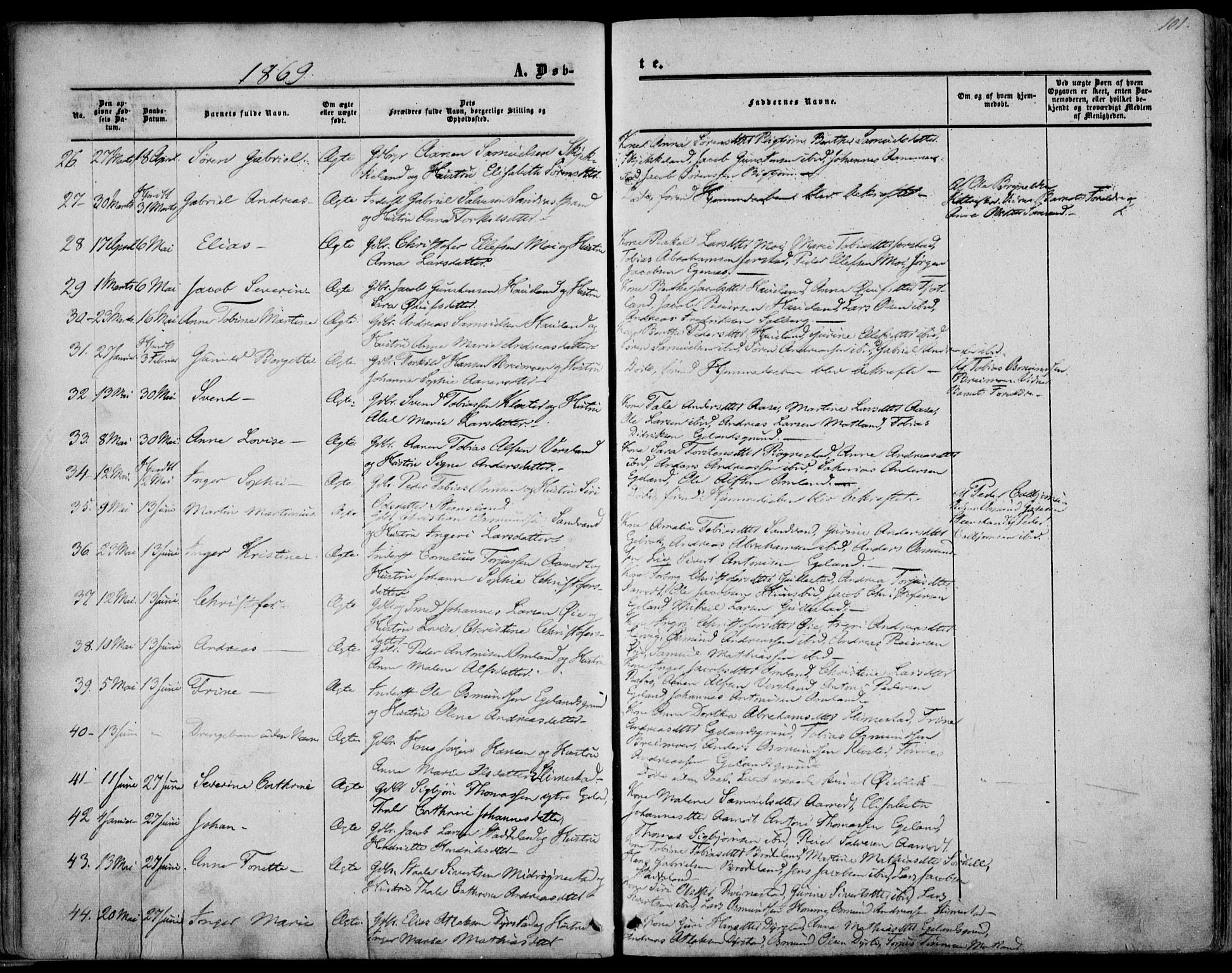 Kvinesdal sokneprestkontor, AV/SAK-1111-0026/F/Fa/Fab/L0006: Parish register (official) no. A 6, 1857-1869, p. 101