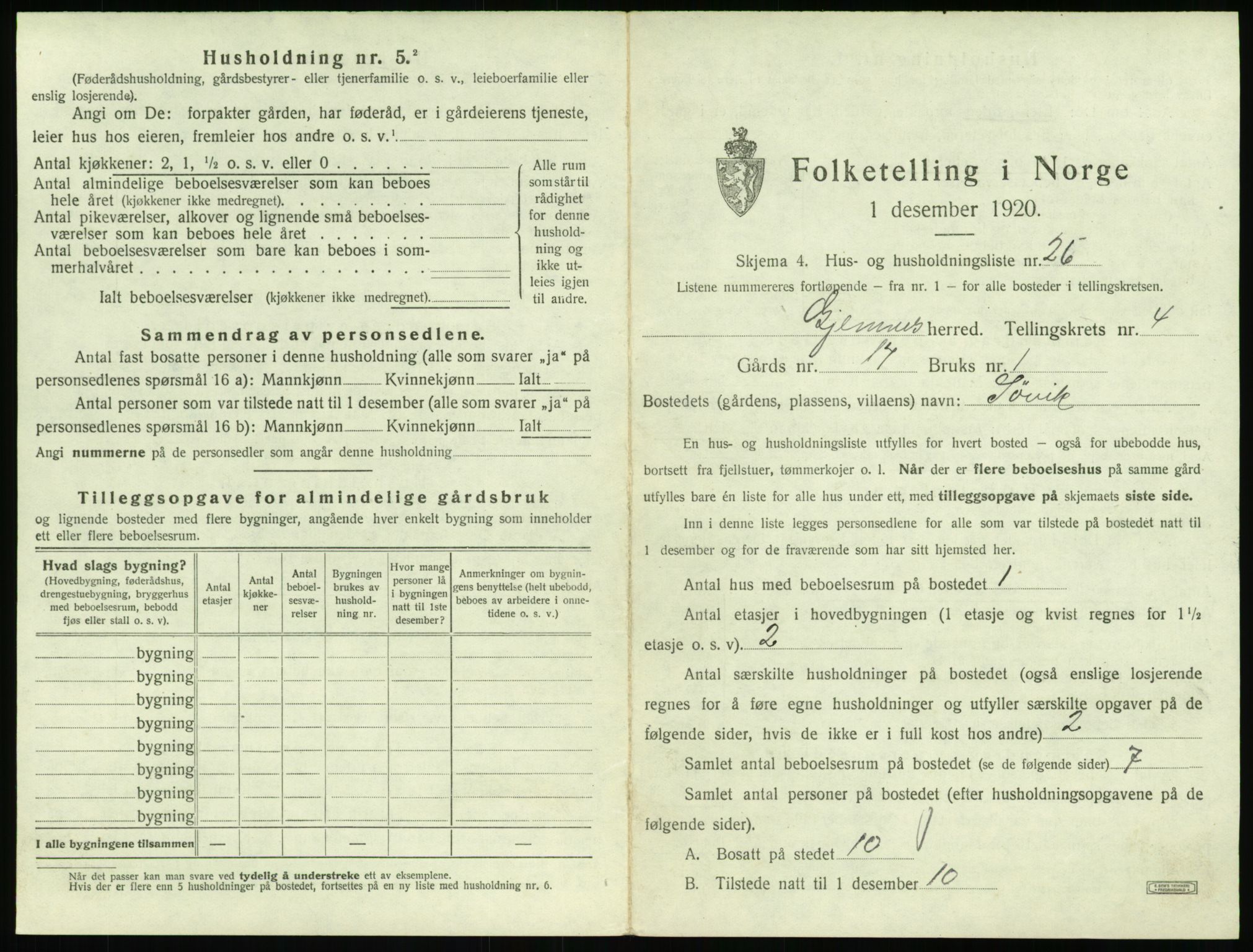 SAT, 1920 census for Gjemnes, 1920, p. 308