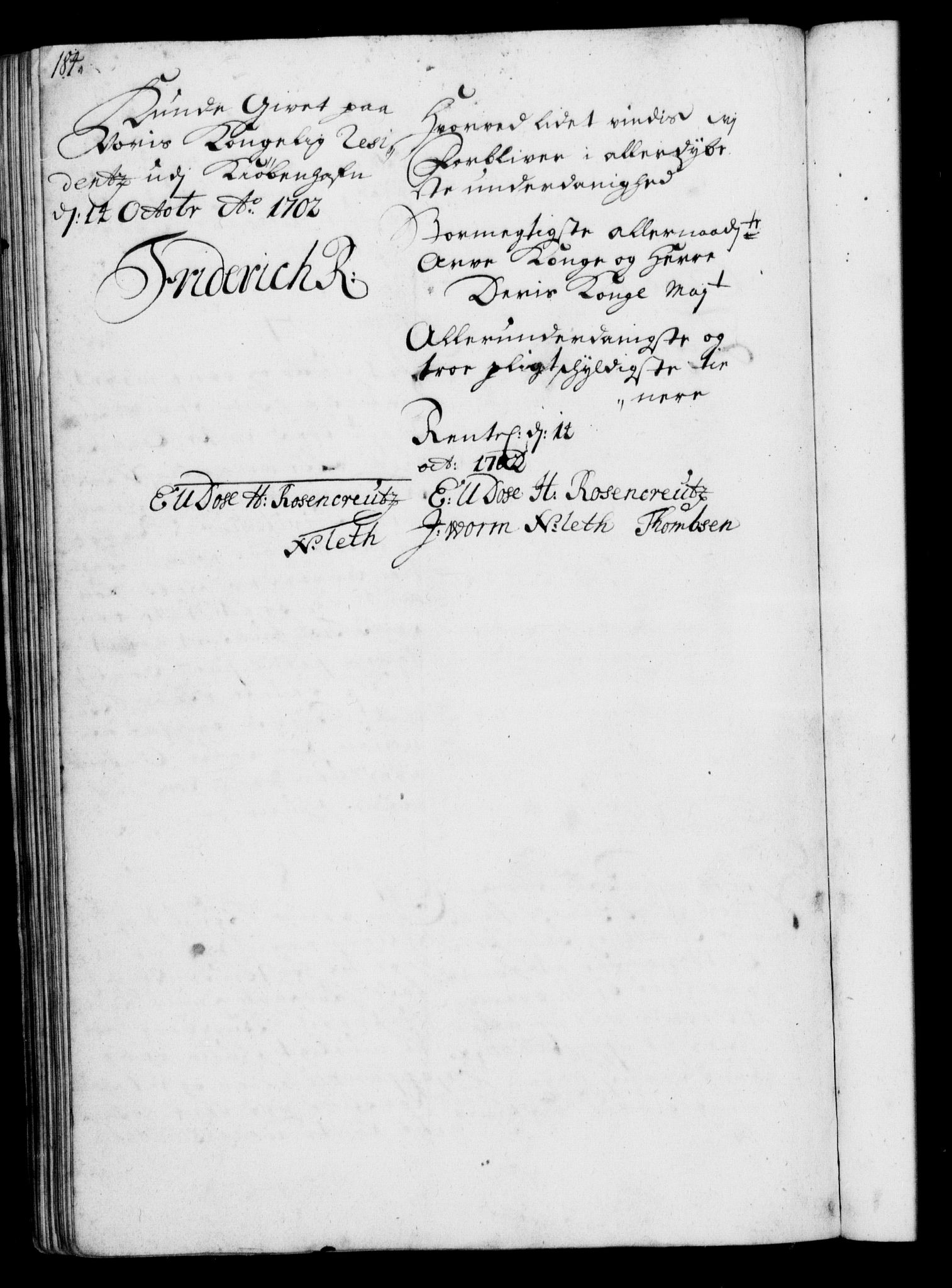 Rentekammeret, Kammerkanselliet, RA/EA-3111/G/Gf/Gfa/L0001: Resolusjonsprotokoll med register (merket RK 52.1), 1695-1706, p. 184