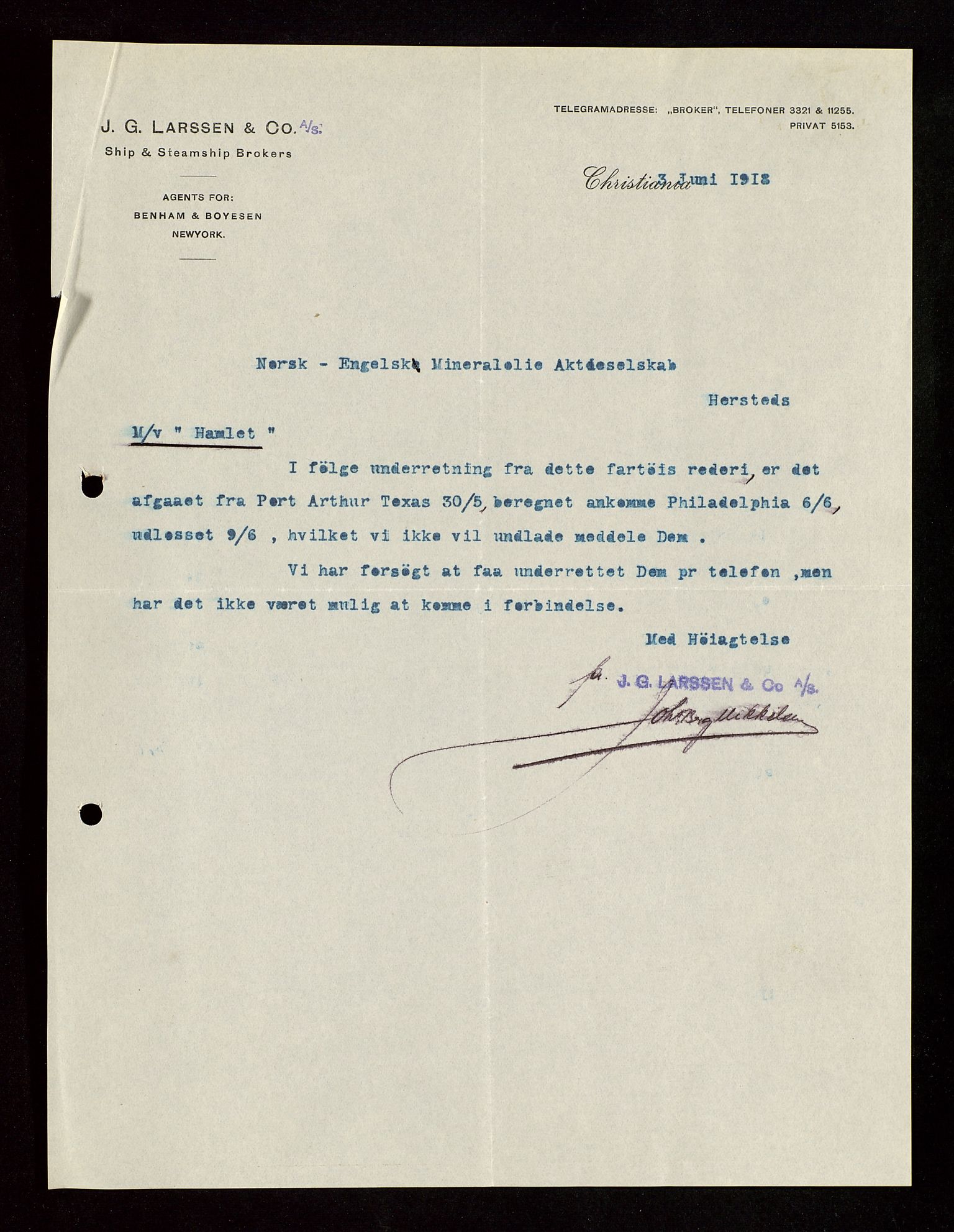 Pa 1521 - A/S Norske Shell, AV/SAST-A-101915/E/Ea/Eaa/L0003: Sjefskorrespondanse, 1918, p. 131