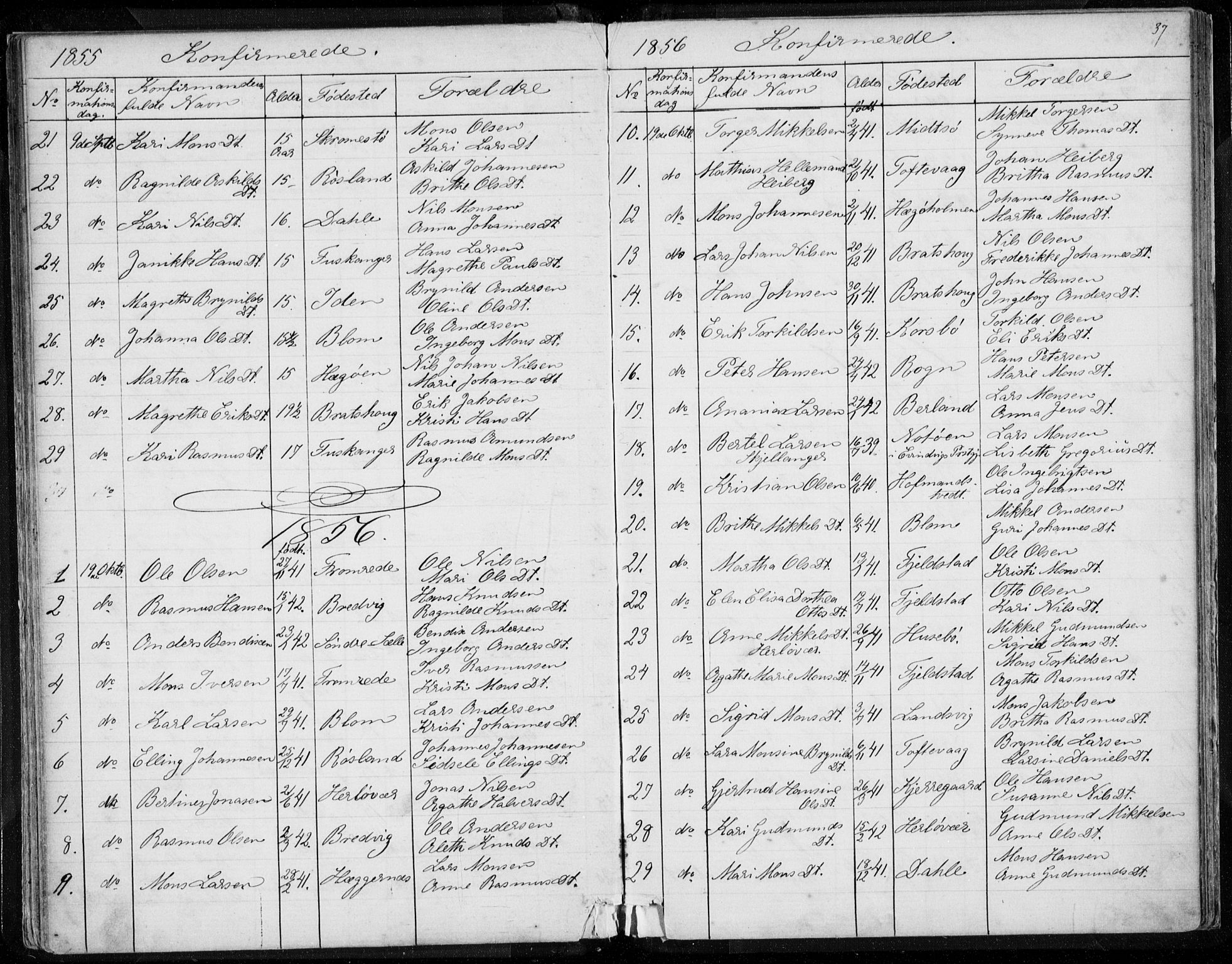 Herdla Sokneprestembete, SAB/A-75701/H/Haa: Parish register (official) no. A 1, 1855-1869, p. 37