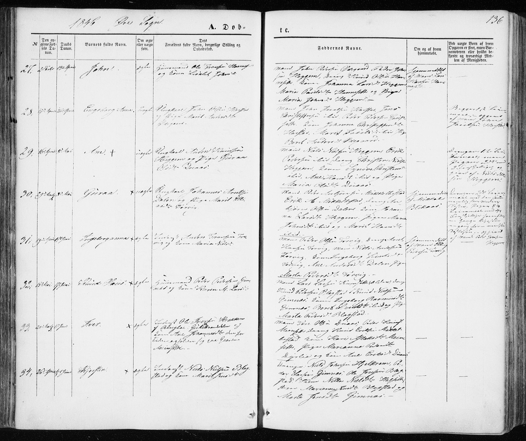 Ministerialprotokoller, klokkerbøker og fødselsregistre - Møre og Romsdal, SAT/A-1454/586/L0984: Parish register (official) no. 586A10, 1844-1856, p. 136