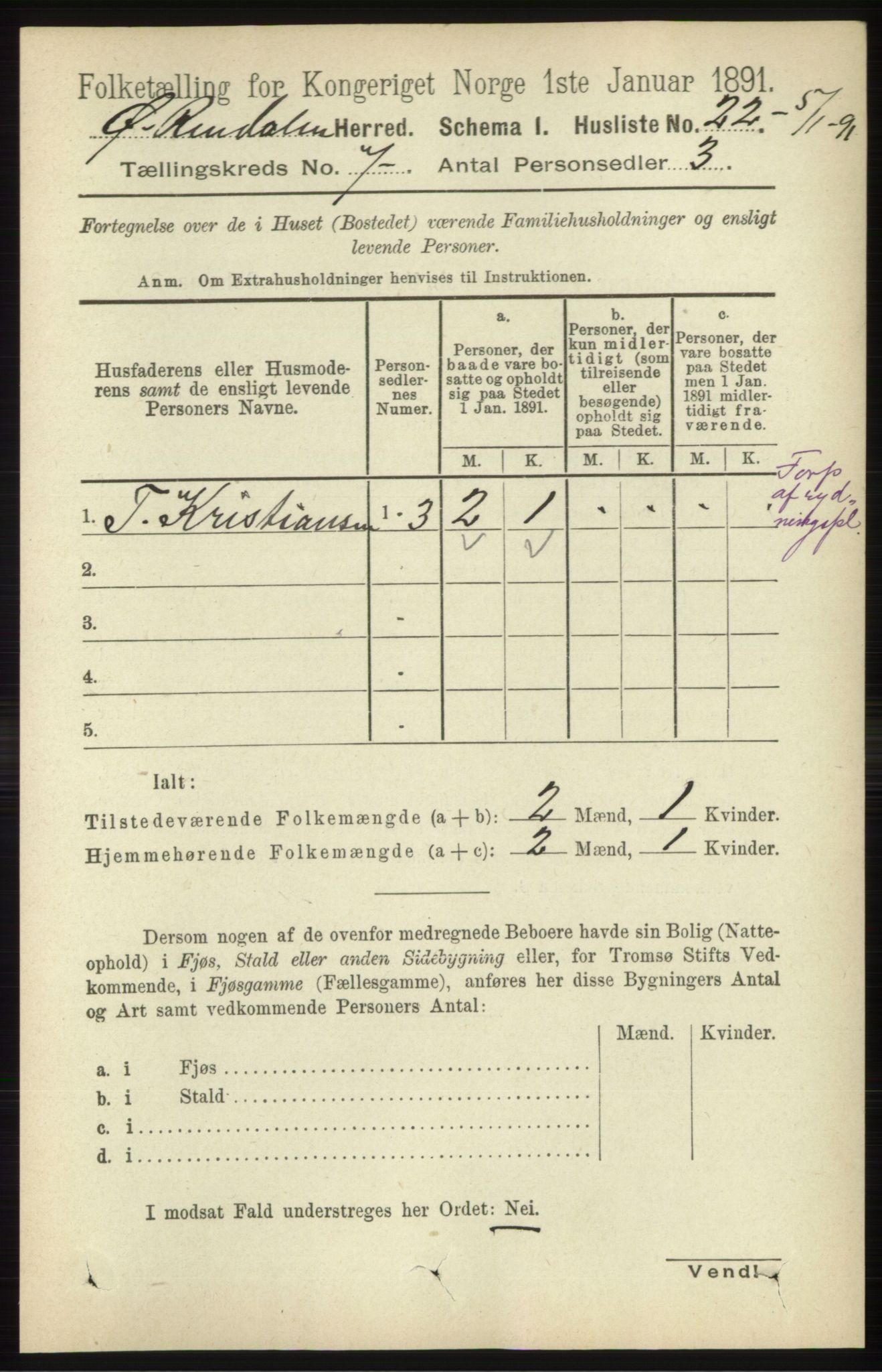 RA, 1891 census for 0433 Øvre Rendal, 1891, p. 1806
