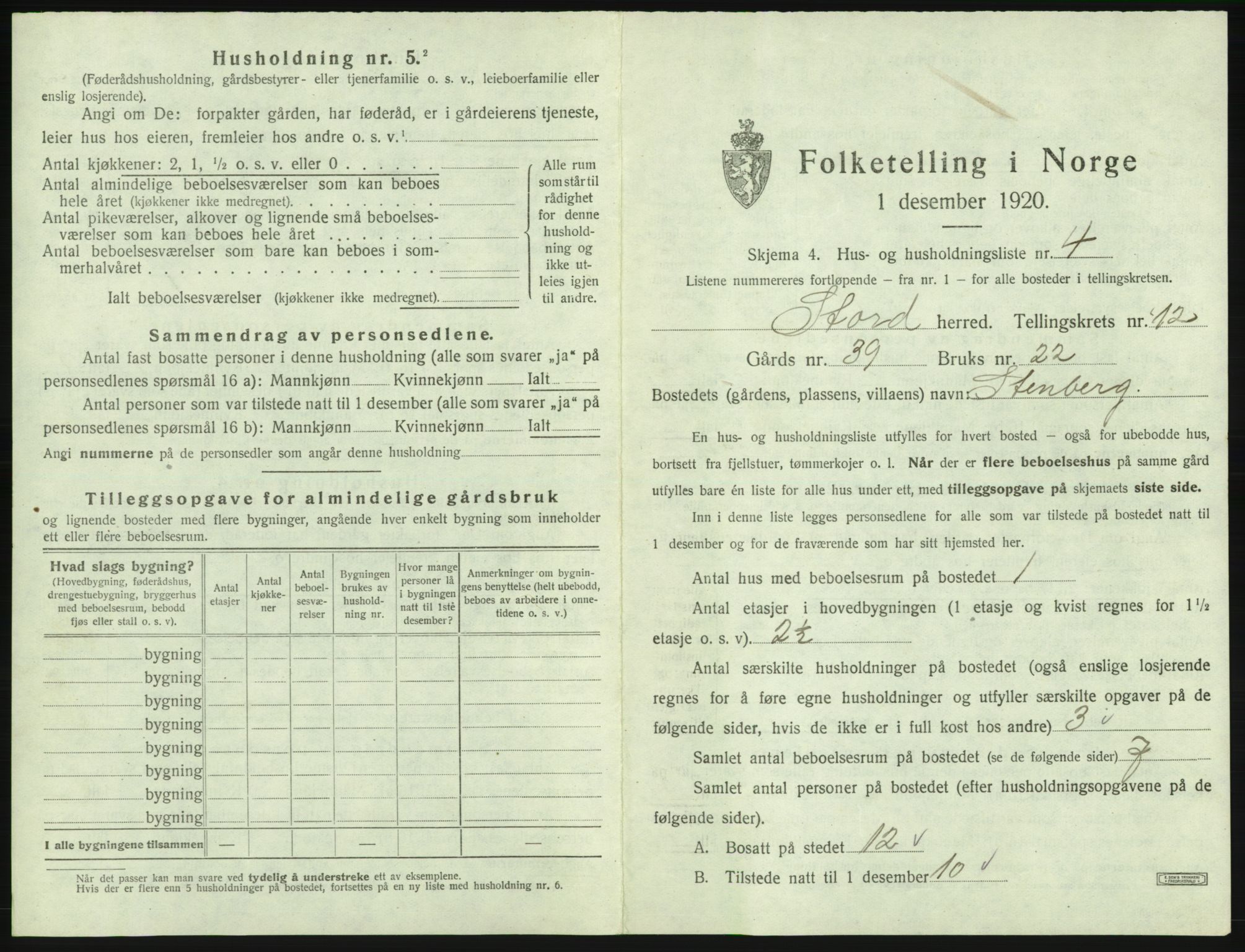 SAB, 1920 census for Stord, 1920, p. 860