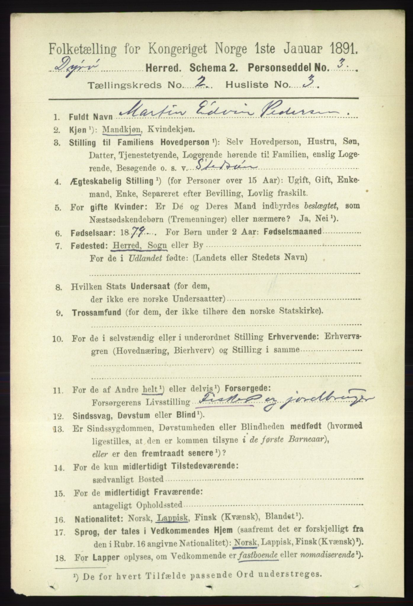 RA, 1891 census for 1926 Dyrøy, 1891, p. 547