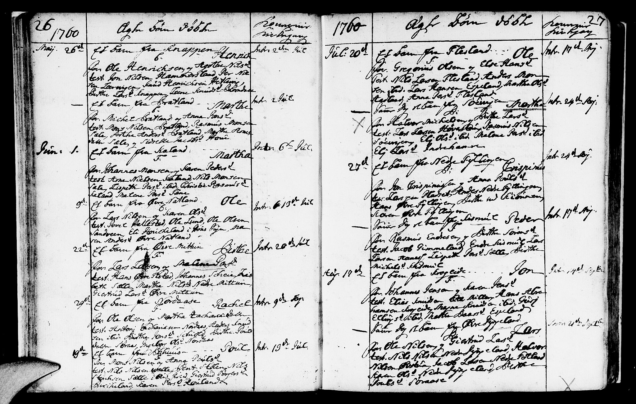 Fana Sokneprestembete, AV/SAB-A-75101/H/Haa/Haaa/L0004: Parish register (official) no. A 4, 1757-1774, p. 26-27