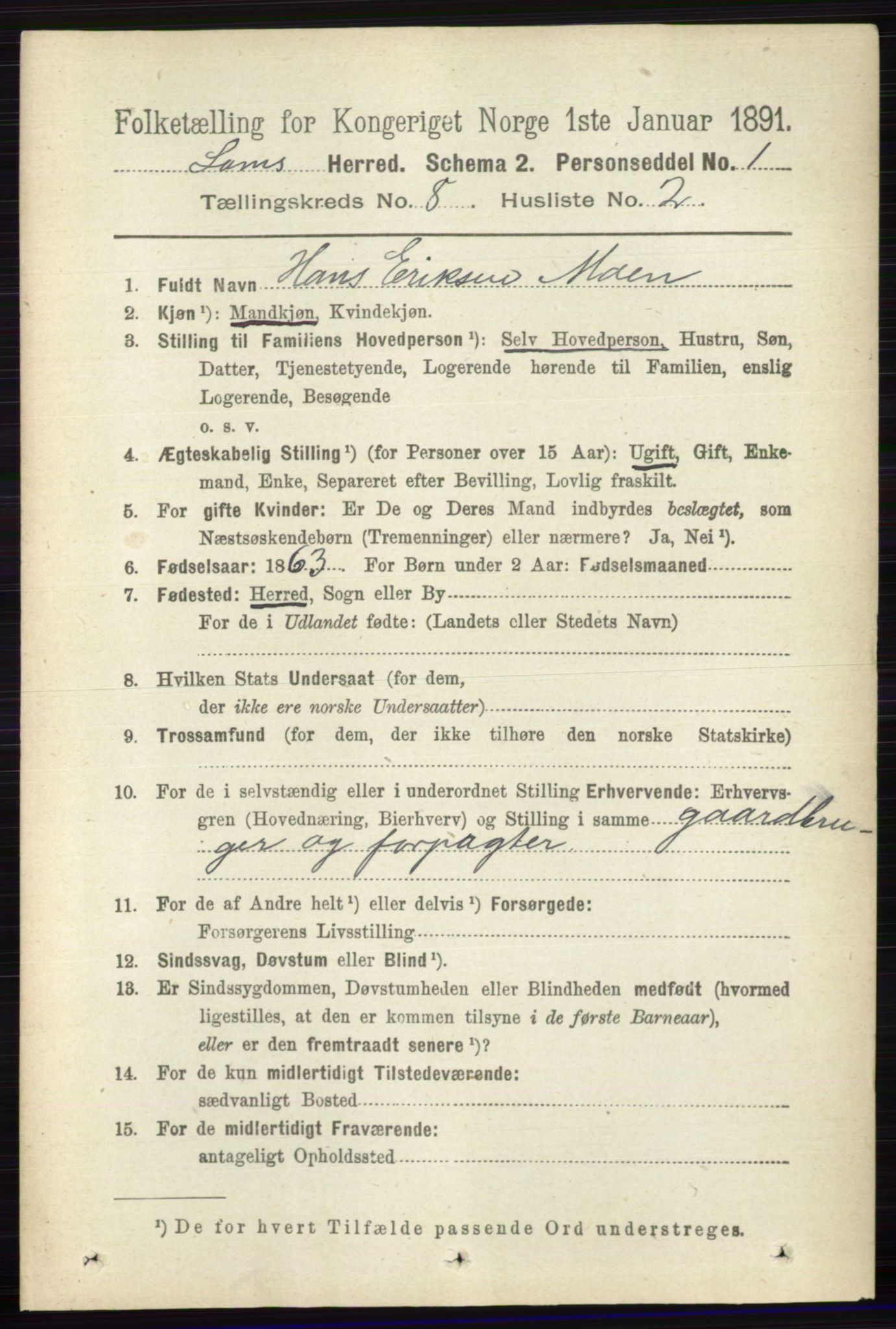 RA, 1891 census for 0514 Lom, 1891, p. 3109