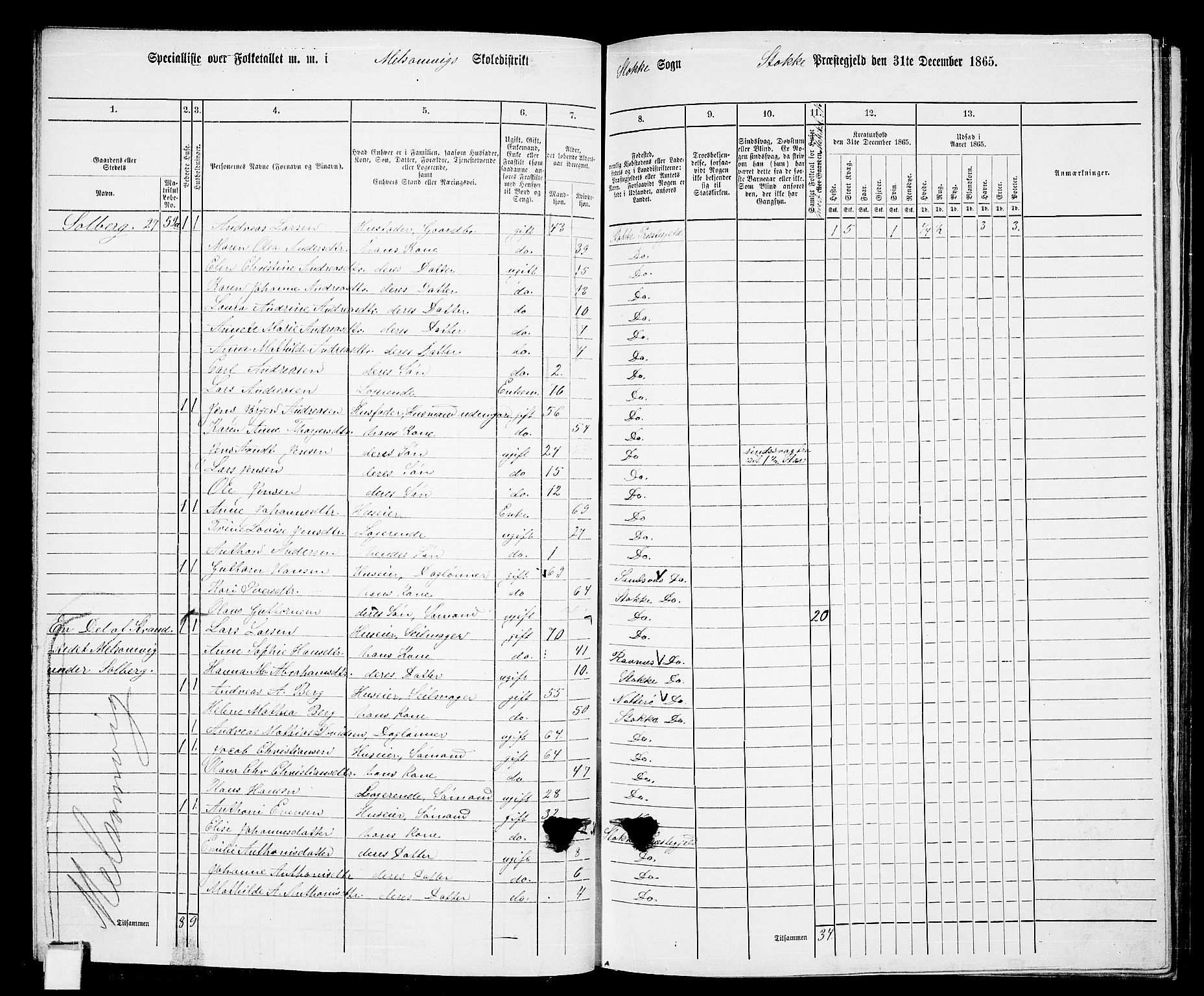 RA, 1865 census for Stokke, 1865, p. 47