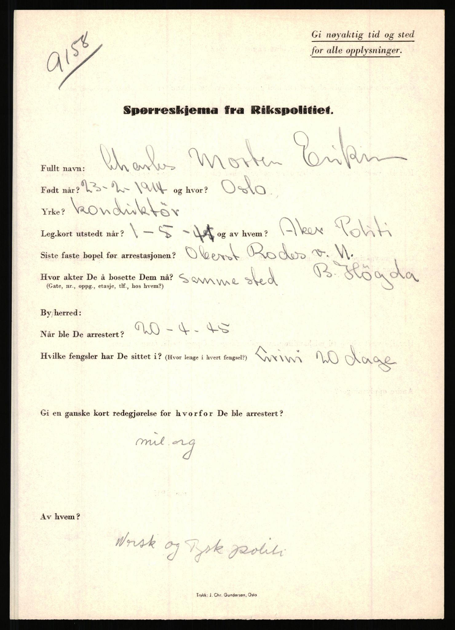 Rikspolitisjefen, AV/RA-S-1560/L/L0004: Eriksen, Alf - Geving, Øivind, 1940-1945, p. 27