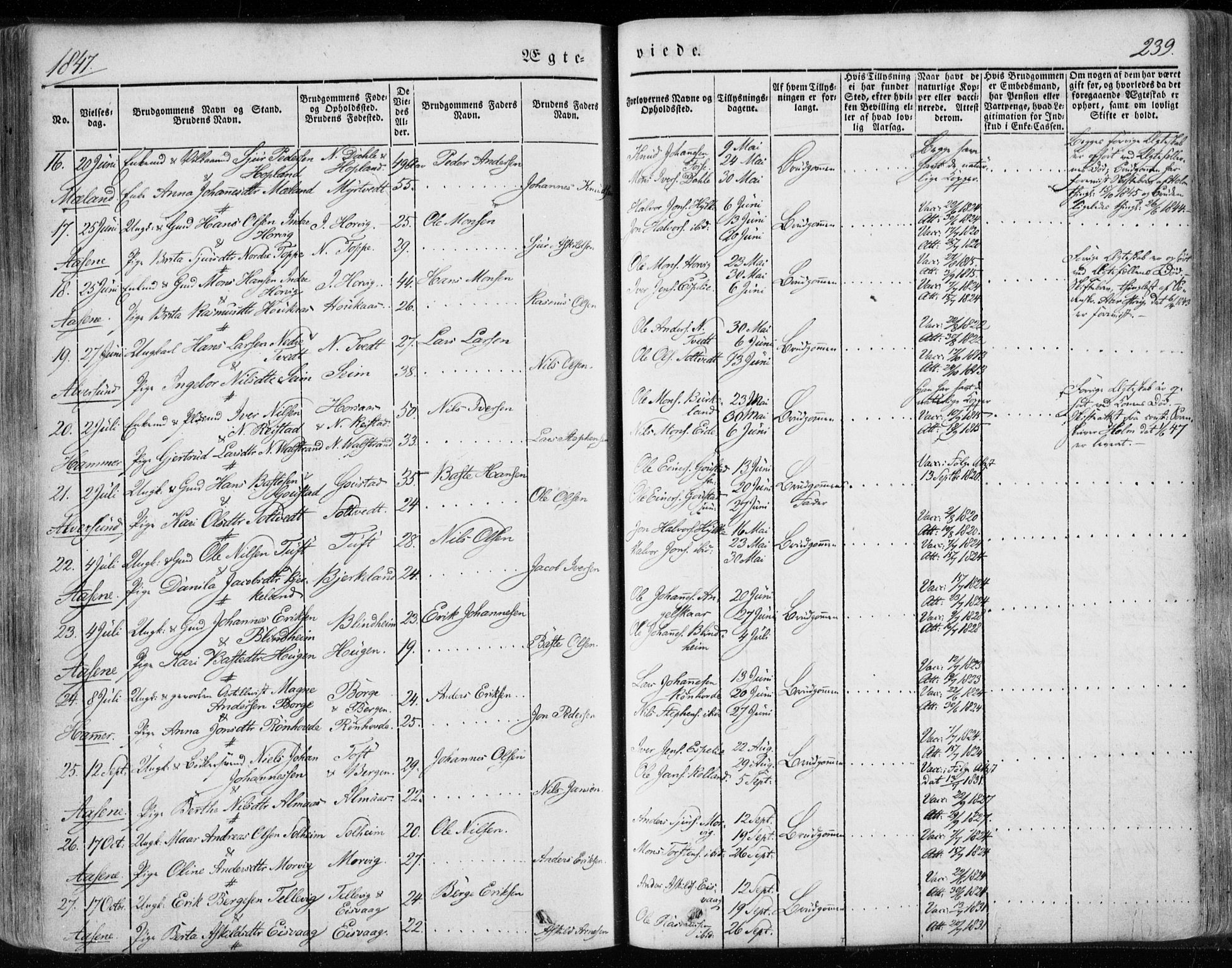 Hamre sokneprestembete, AV/SAB-A-75501/H/Ha/Haa/Haaa/L0013: Parish register (official) no. A 13, 1846-1857, p. 239