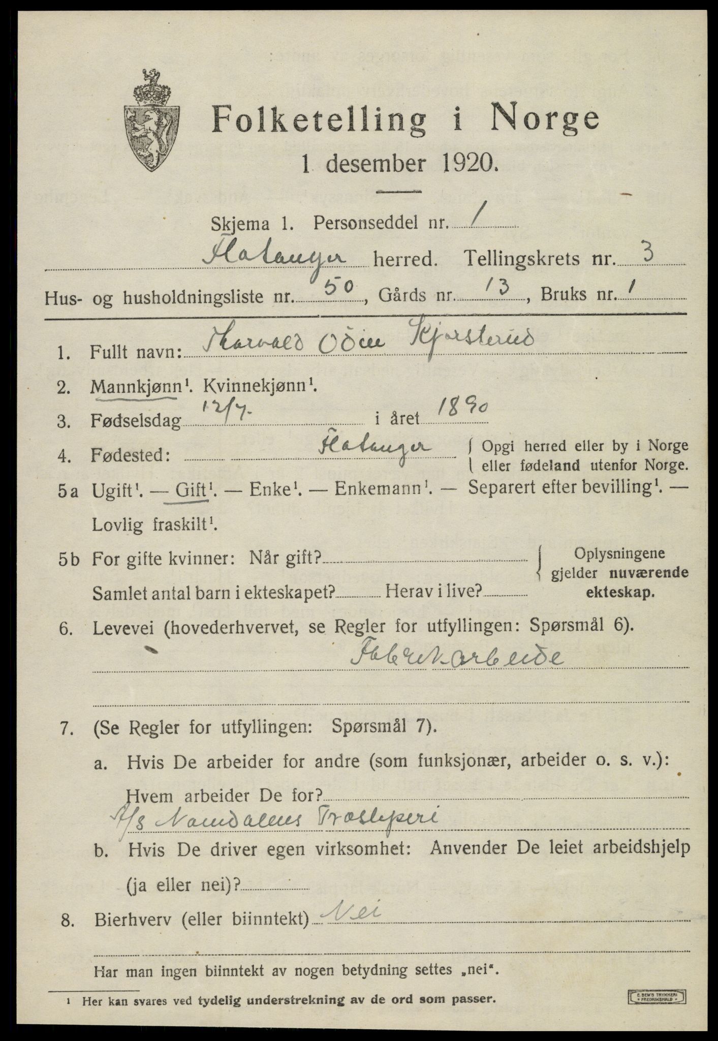 SAT, 1920 census for Flatanger, 1920, p. 2180