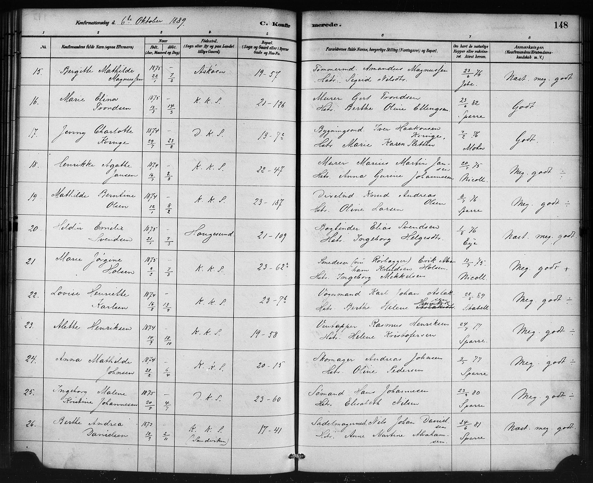 Korskirken sokneprestembete, AV/SAB-A-76101/H/Haa/L0029: Parish register (official) no. C 5, 1880-1892, p. 148