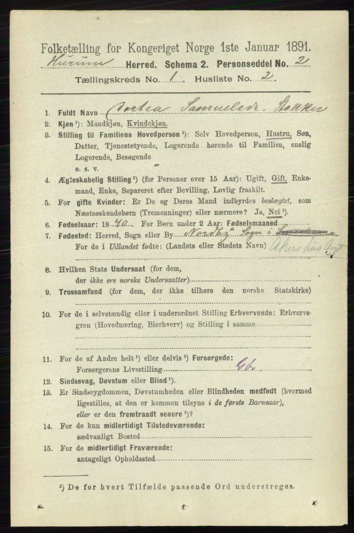 RA, 1891 census for 0628 Hurum, 1891, p. 88