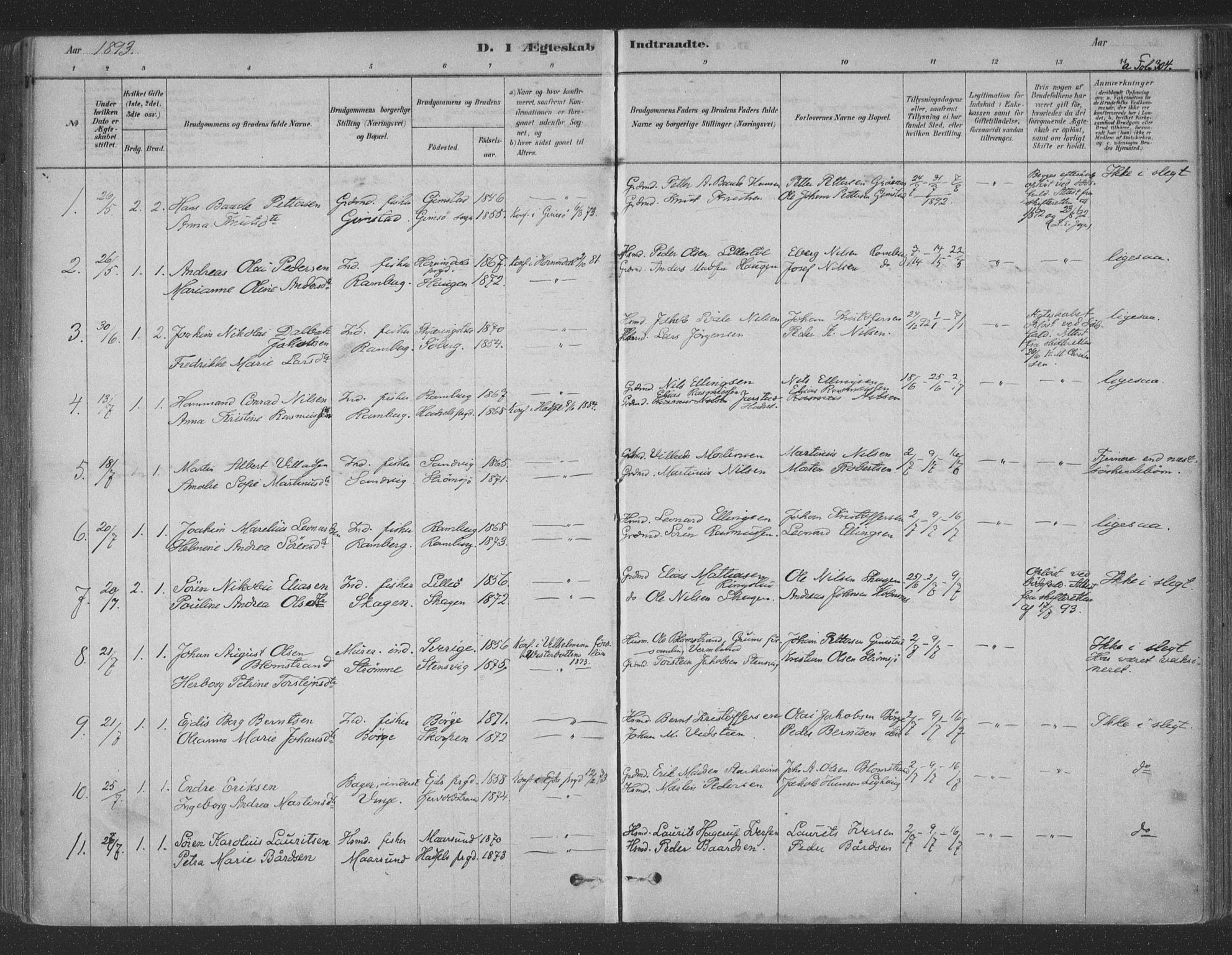 Ministerialprotokoller, klokkerbøker og fødselsregistre - Nordland, SAT/A-1459/891/L1302: Parish register (official) no. 891A07, 1878-1895, p. 304