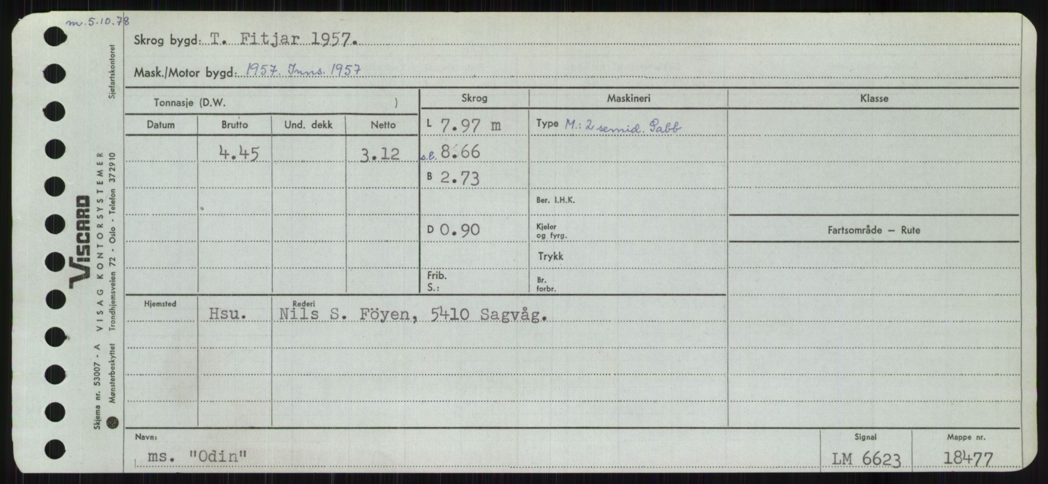 Sjøfartsdirektoratet med forløpere, Skipsmålingen, AV/RA-S-1627/H/Ha/L0004/0002: Fartøy, Mas-R / Fartøy, Odin-R, p. 1
