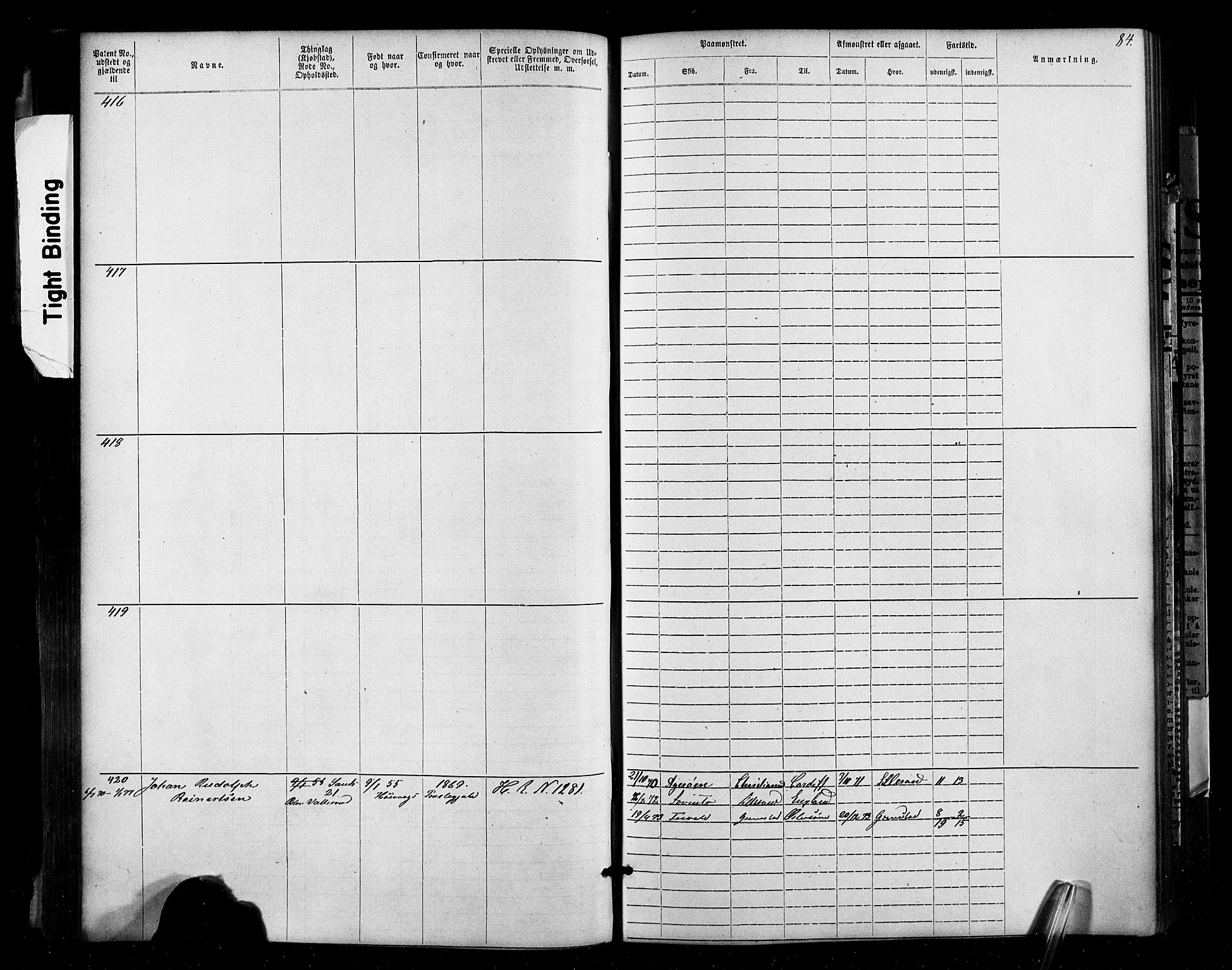 Lillesand mønstringskrets, SAK/2031-0014/F/Fa/L0002: Annotasjonsrulle nr 1-1910 med register, W-8, 1868-1891, p. 87