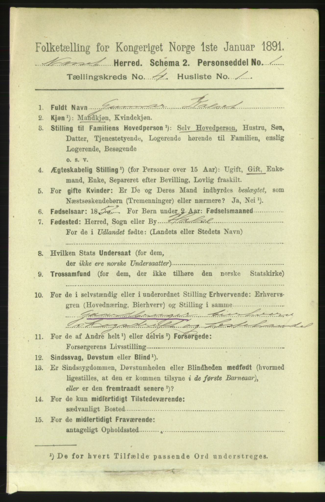 RA, 1891 census for 1543 Nesset, 1891, p. 1692