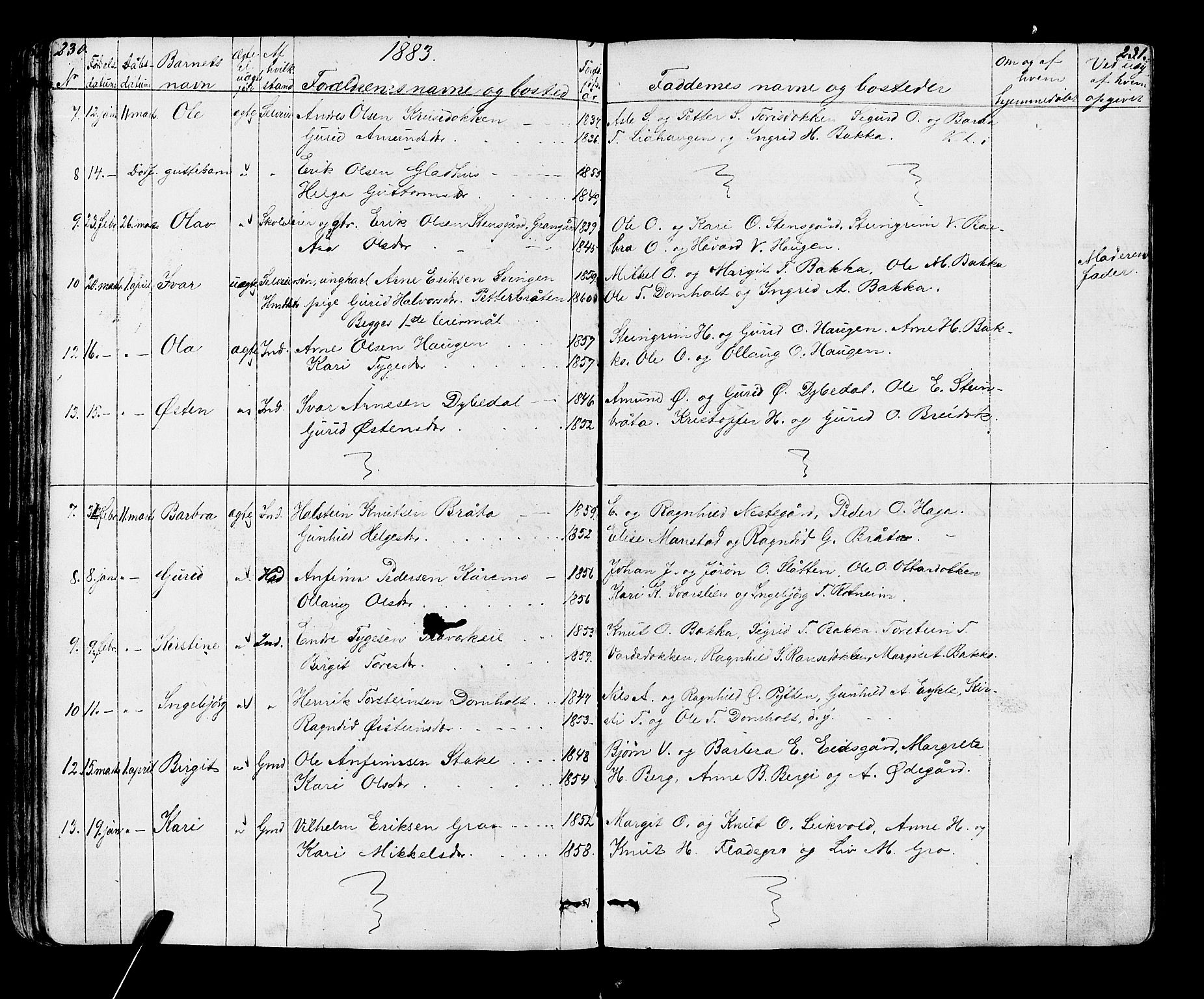 Gol kirkebøker, AV/SAKO-A-226/G/Ga/L0002: Parish register (copy) no. I 2, 1860-1887, p. 230-231