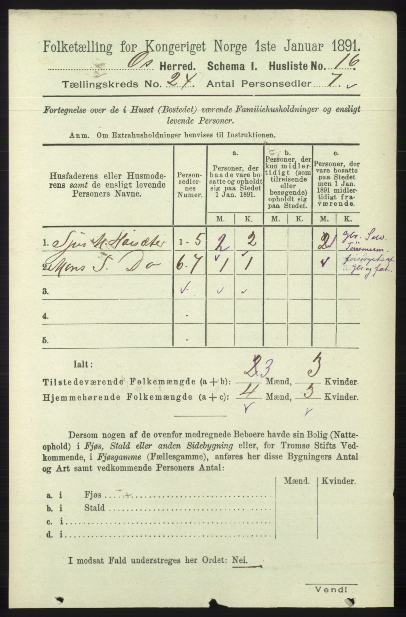 RA, 1891 census for 1243 Os, 1891, p. 5203