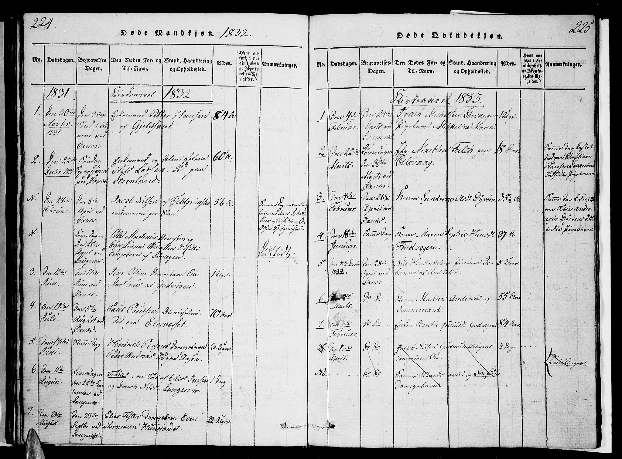 Ministerialprotokoller, klokkerbøker og fødselsregistre - Nordland, AV/SAT-A-1459/893/L1331: Parish register (official) no. 893A04, 1820-1840, p. 224-225