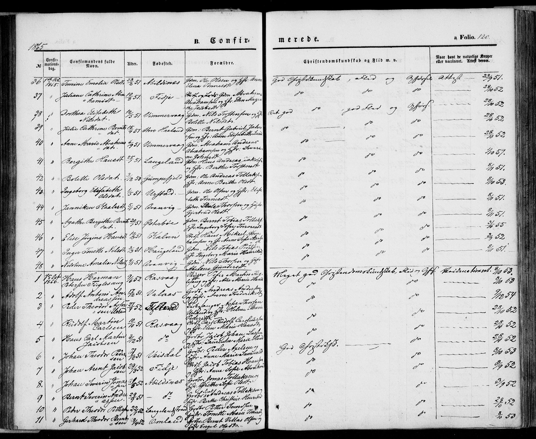 Flekkefjord sokneprestkontor, SAK/1111-0012/F/Fa/Fab/L0004: Parish register (official) no. A 4, 1850-1875, p. 120