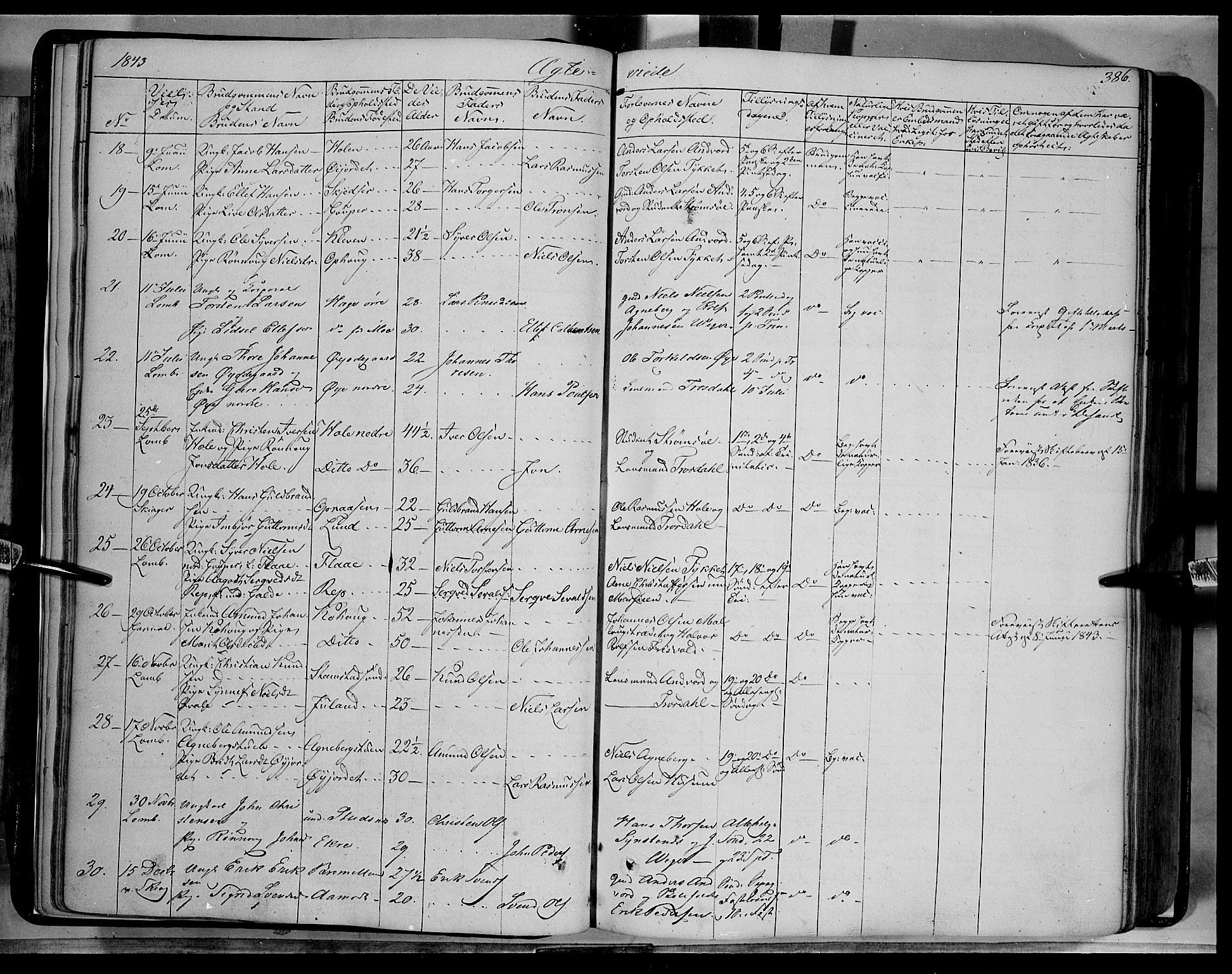 Lom prestekontor, SAH/PREST-070/K/L0006: Parish register (official) no. 6B, 1837-1863, p. 386