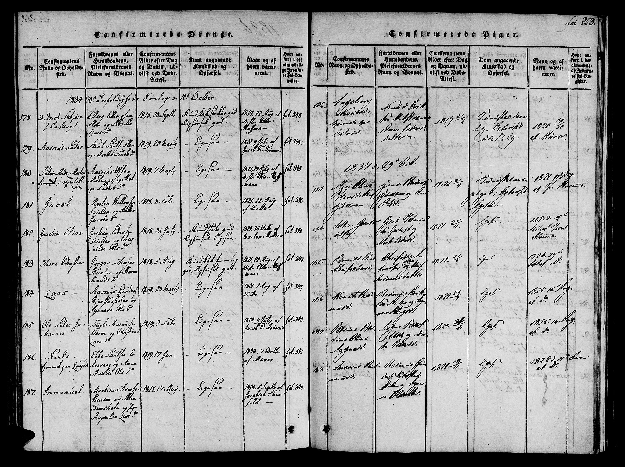 Ministerialprotokoller, klokkerbøker og fødselsregistre - Møre og Romsdal, SAT/A-1454/536/L0495: Parish register (official) no. 536A04, 1818-1847, p. 253
