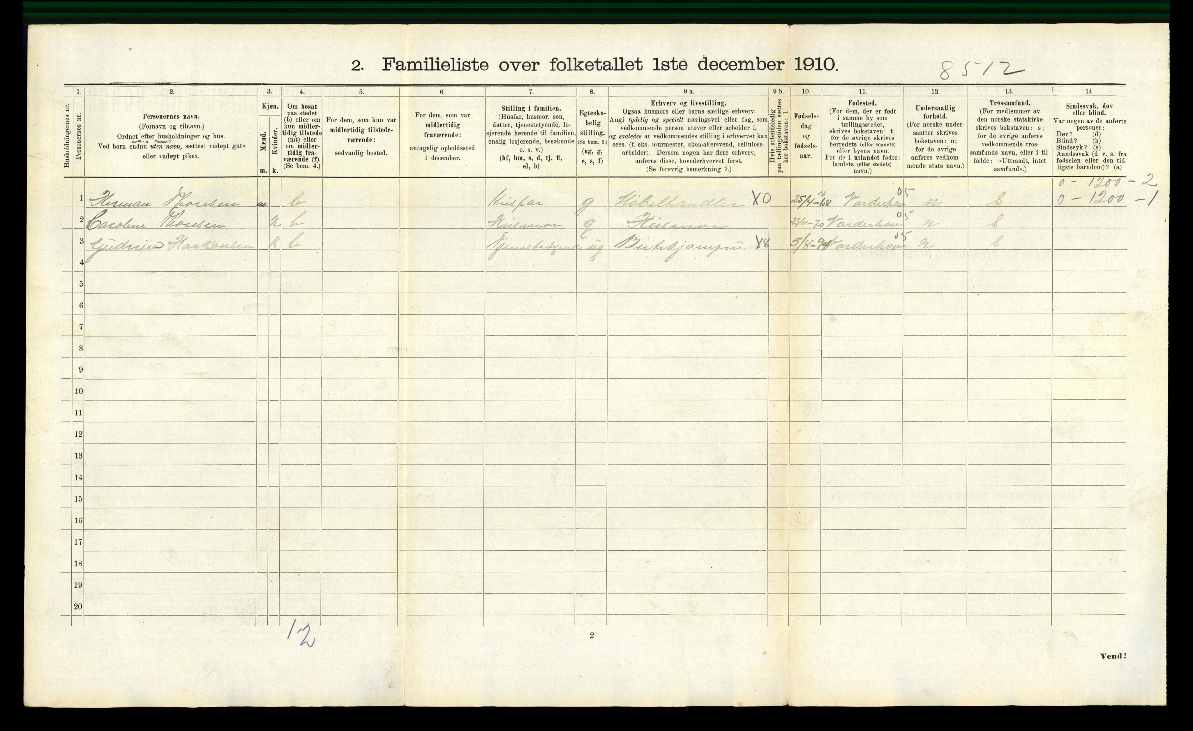 RA, 1910 census for Hønefoss, 1910, p. 520