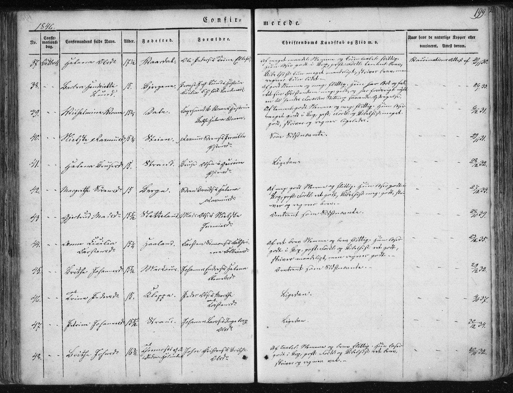 Fjaler sokneprestembete, SAB/A-79801/H/Haa/Haaa/L0006: Parish register (official) no. A 6, 1835-1884, p. 199