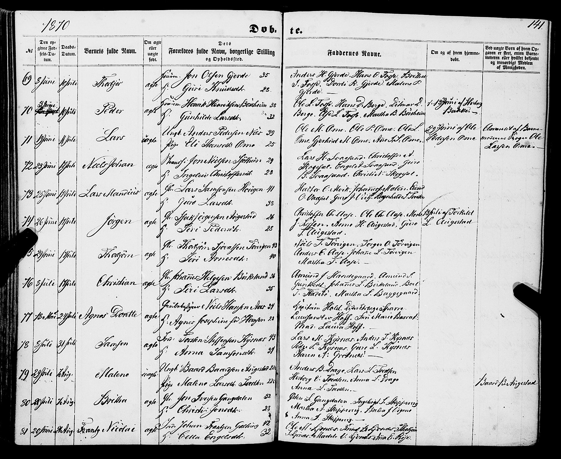 Strandebarm sokneprestembete, AV/SAB-A-78401/H/Haa: Parish register (official) no. A 8, 1858-1872, p. 141