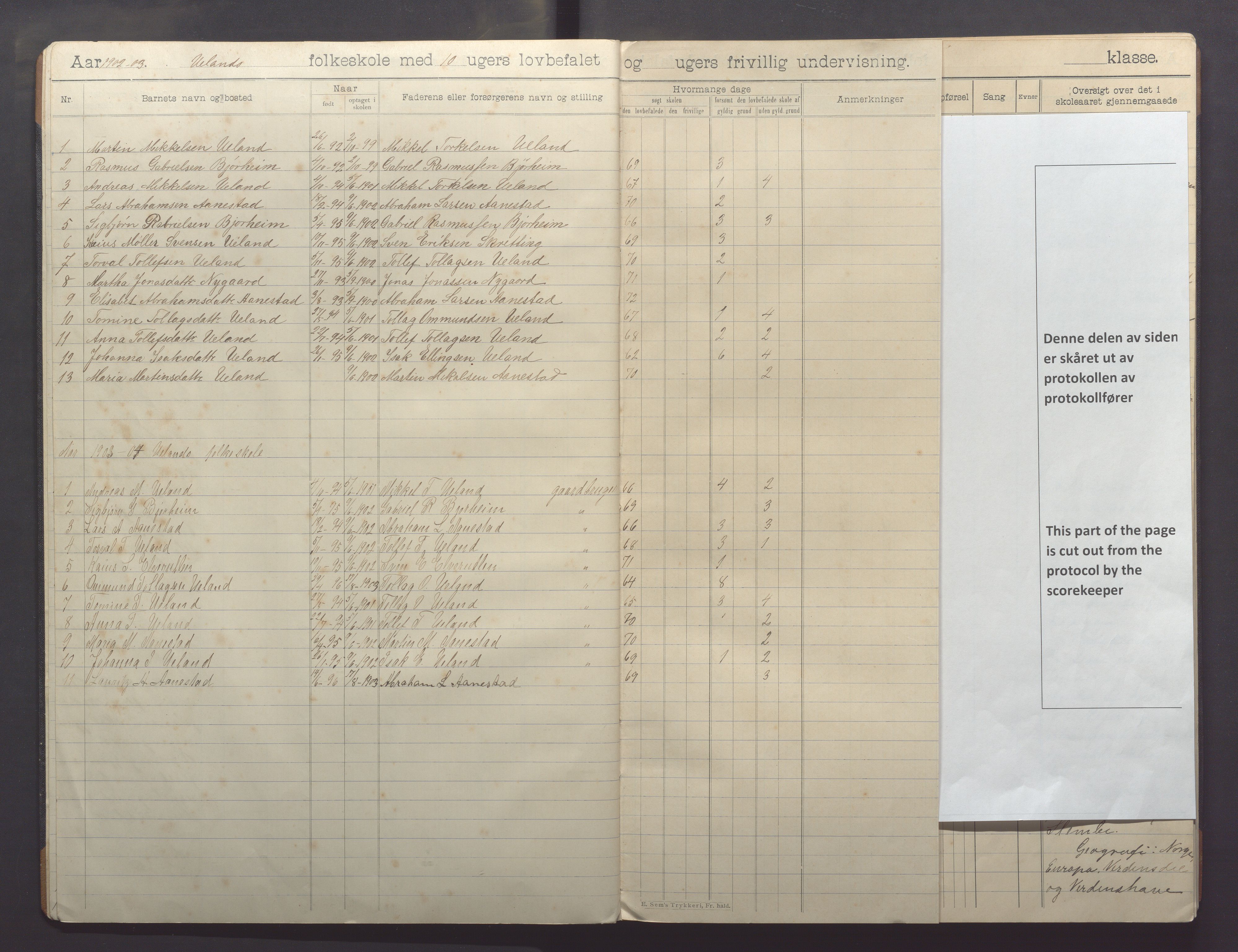 Varhaug kommune- Auestad skule, IKAR/K-100960/H/L0003: Skuleprotokoll, 1902-1916, p. 5