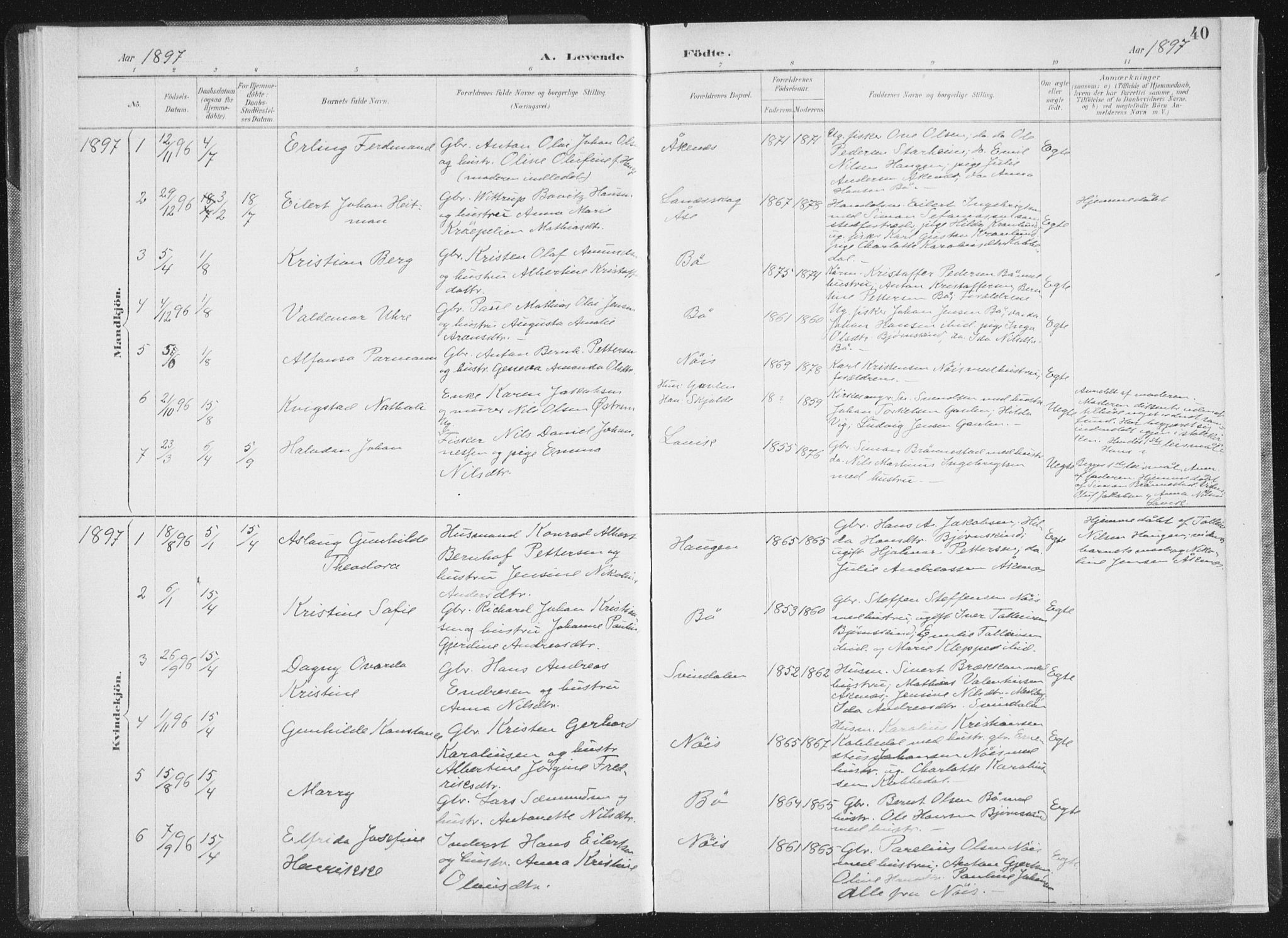 Ministerialprotokoller, klokkerbøker og fødselsregistre - Nordland, SAT/A-1459/898/L1422: Parish register (official) no. 898A02, 1887-1908, p. 40