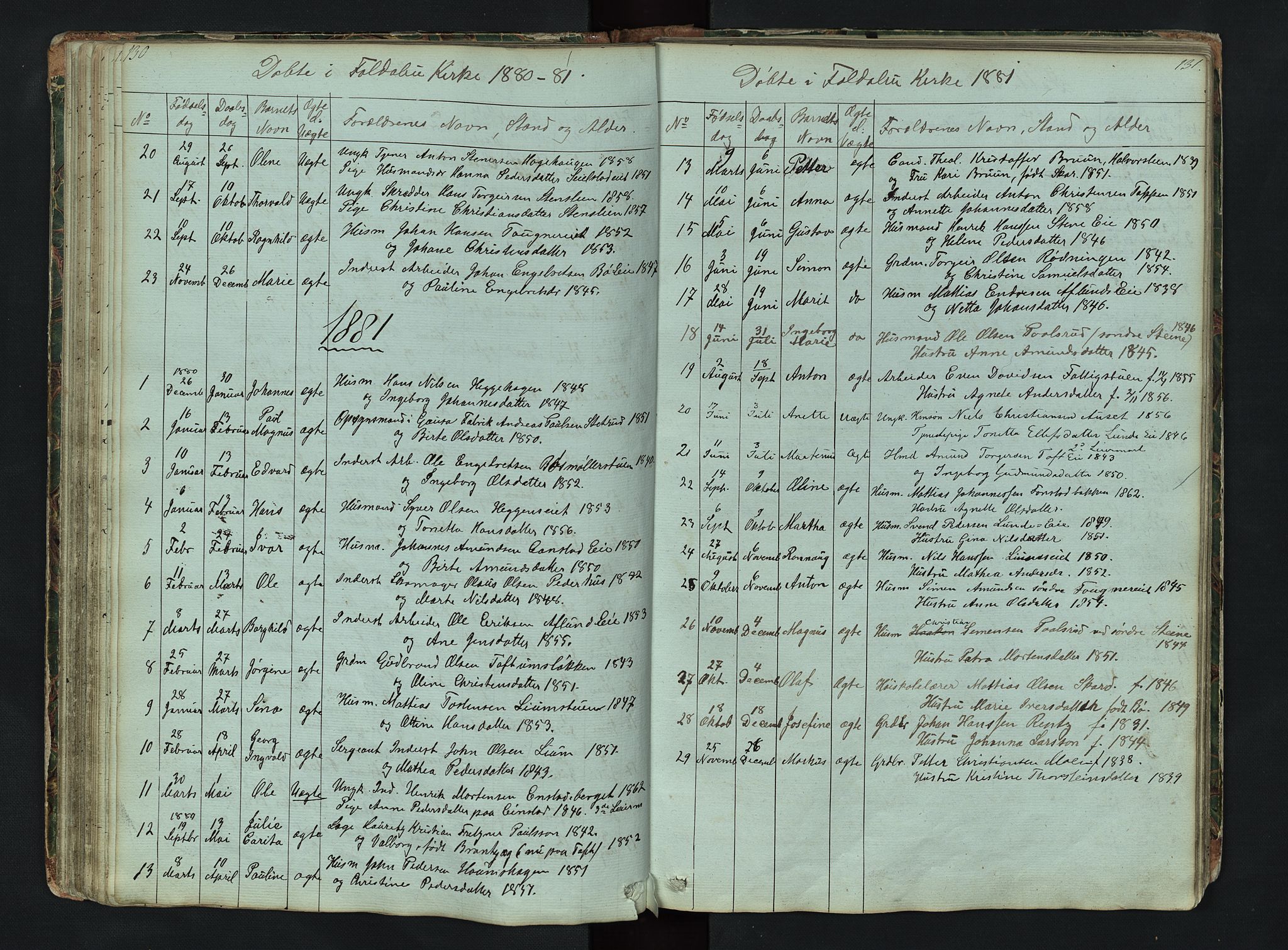 Gausdal prestekontor, SAH/PREST-090/H/Ha/Hab/L0006: Parish register (copy) no. 6, 1846-1893, p. 130-131