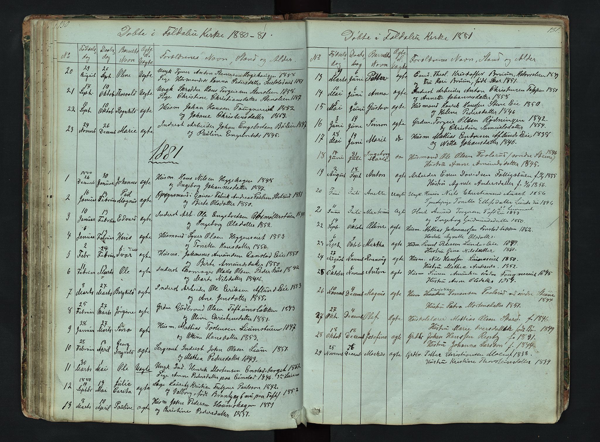 Gausdal prestekontor, AV/SAH-PREST-090/H/Ha/Hab/L0006: Parish register (copy) no. 6, 1846-1893, p. 130-131