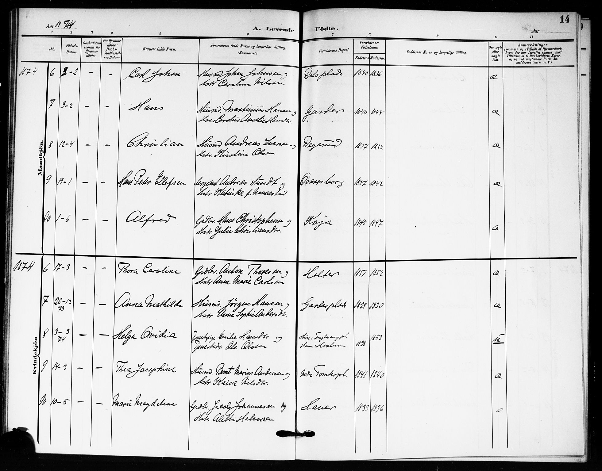 Drøbak prestekontor Kirkebøker, SAO/A-10142a/F/Fc/L0001: Parish register (official) no. III 1, 1871-1900, p. 14