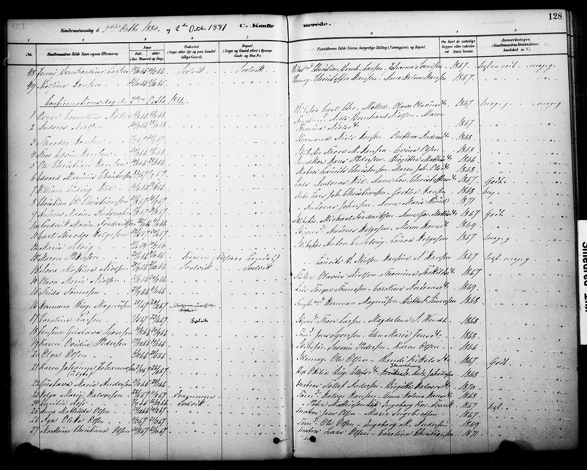 Strømm kirkebøker, AV/SAKO-A-322/F/Fb/L0001: Parish register (official) no. II 1, 1878-1899, p. 128