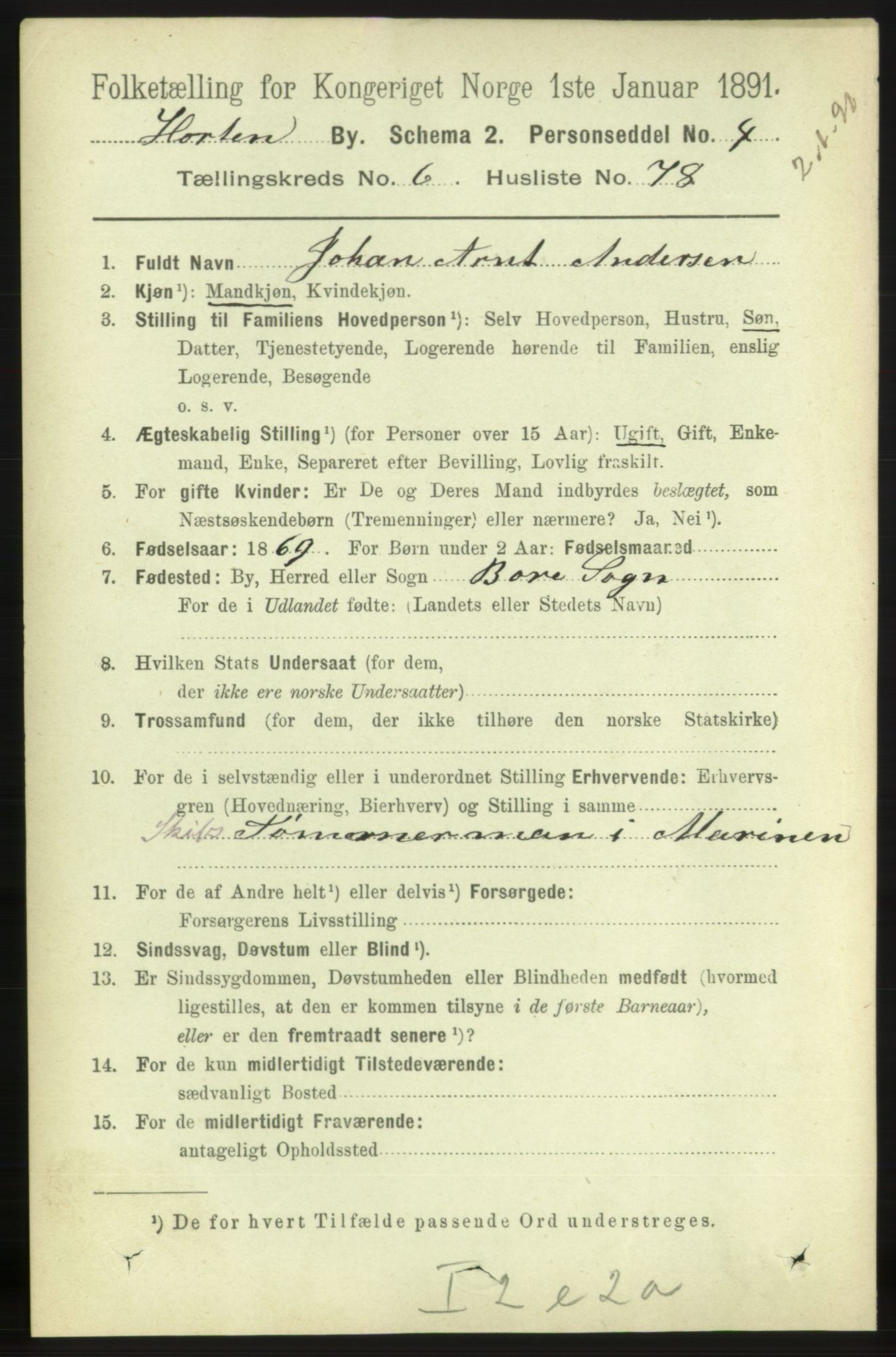 RA, 1891 census for 0703 Horten, 1891, p. 4433