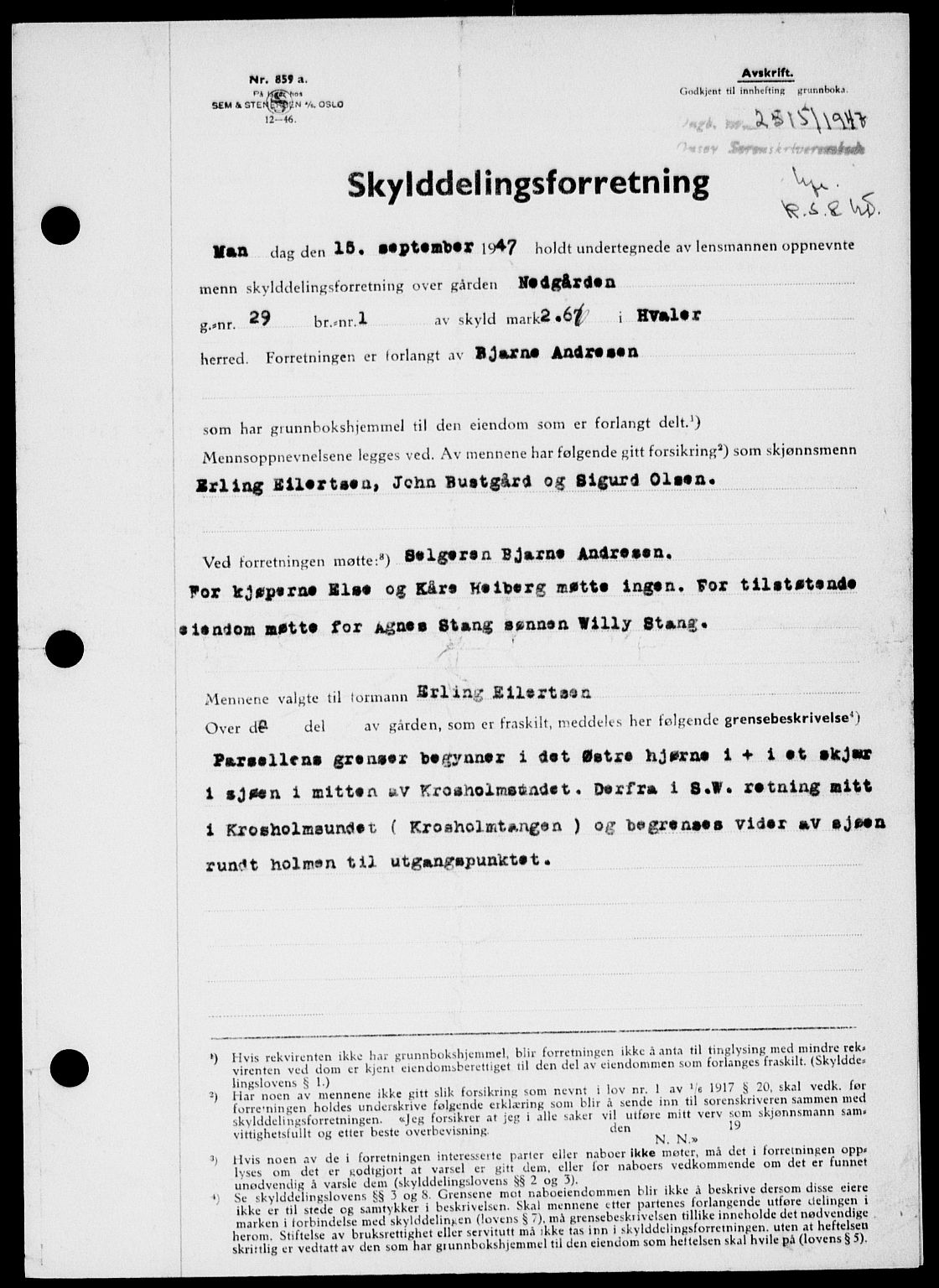 Onsøy sorenskriveri, SAO/A-10474/G/Ga/Gab/L0021: Mortgage book no. II A-21, 1947-1947, Diary no: : 2515/1947