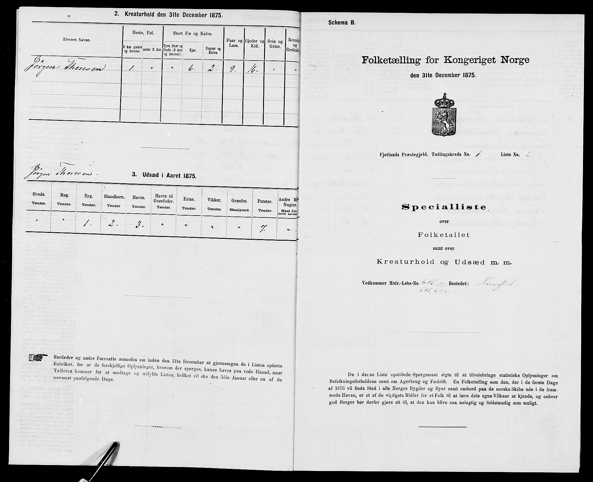 SAK, 1875 census for 1036P Fjotland, 1875, p. 33