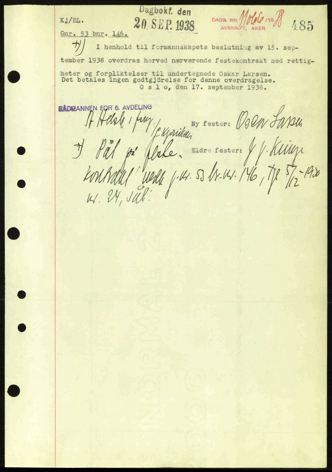 Aker herredsskriveri, SAO/A-10896/G/Gb/Gba/Gbab/L0025: Mortgage book no. A154-155, 1938-1938, Diary no: : 11066/1938