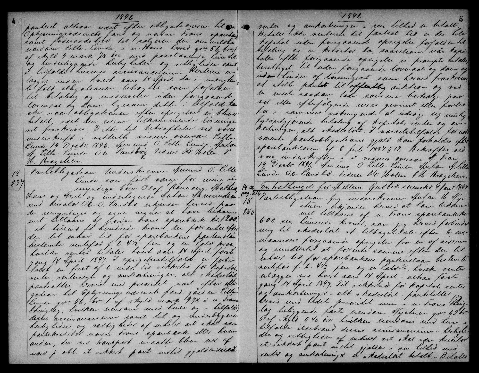 Mellom-Gudbrandsdal sorenskriveri, AV/SAH-TING-038/H/Hb/L0017: Mortgage book no. 17, 1896-1899, p. 4-5