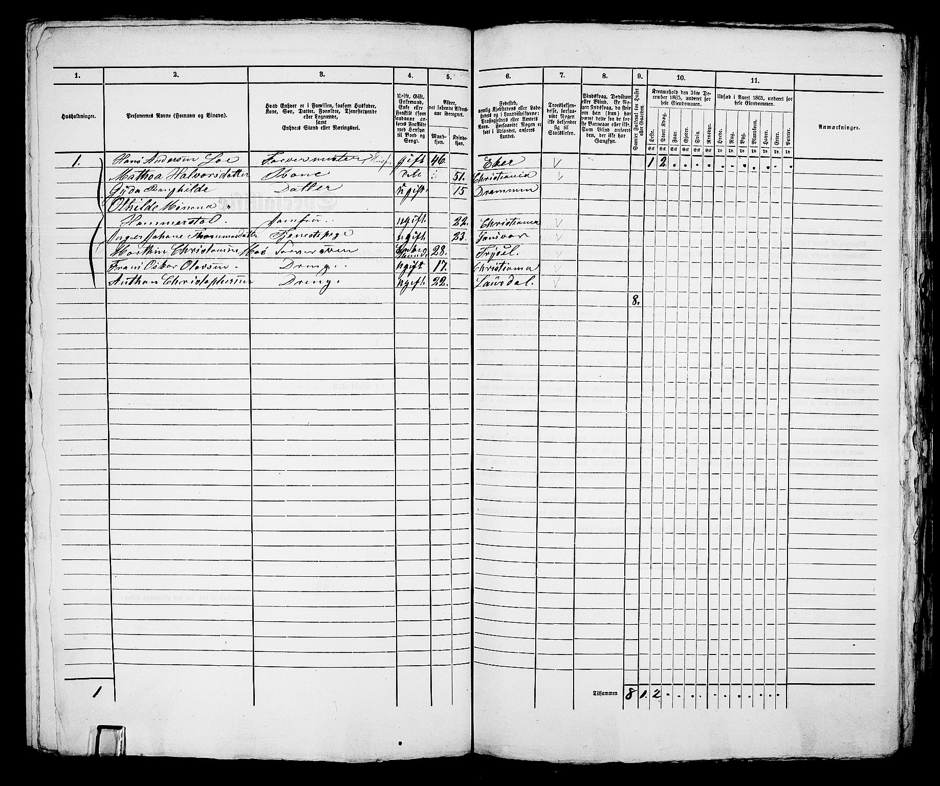 RA, 1865 census for Bragernes in Drammen, 1865, p. 345