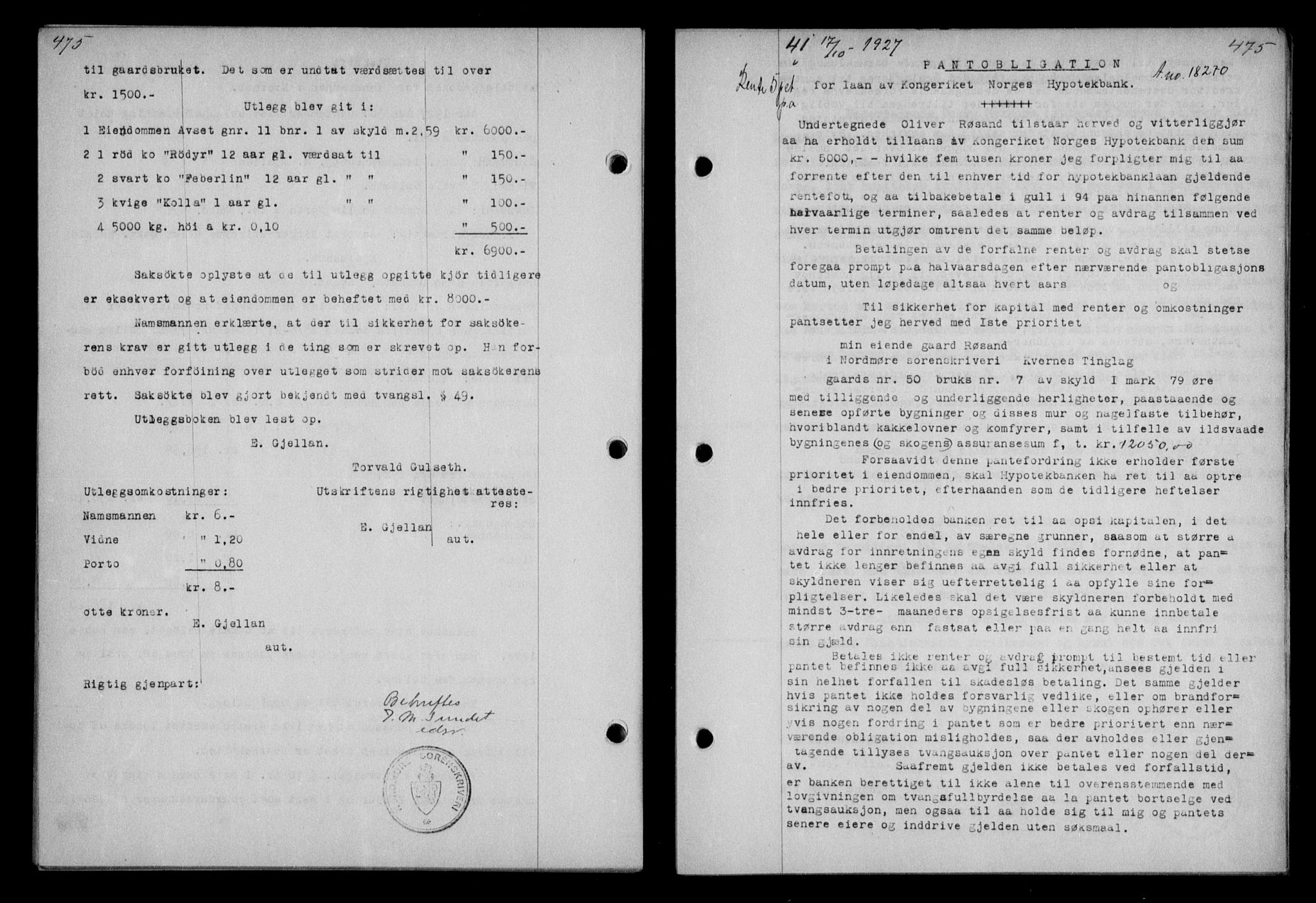 Nordmøre sorenskriveri, AV/SAT-A-4132/1/2/2Ca/L0062: Mortgage book no. 52, 1927-1927, Deed date: 17.10.1927